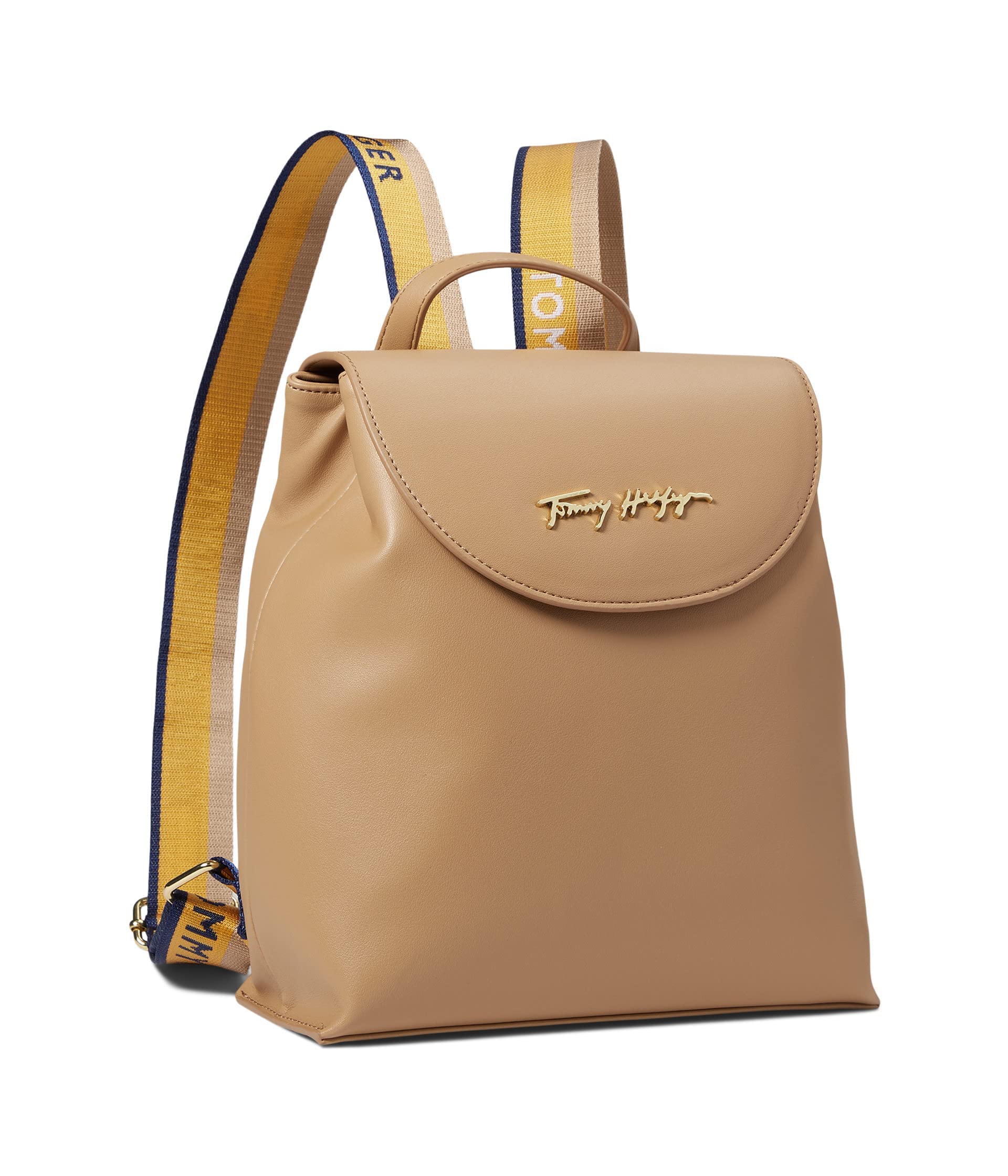 Tommy Hilfiger Rory Flap Backpack - PVC Tannin One Size - Stylish & Durable College Backpack for School, Travel & Everyday Use