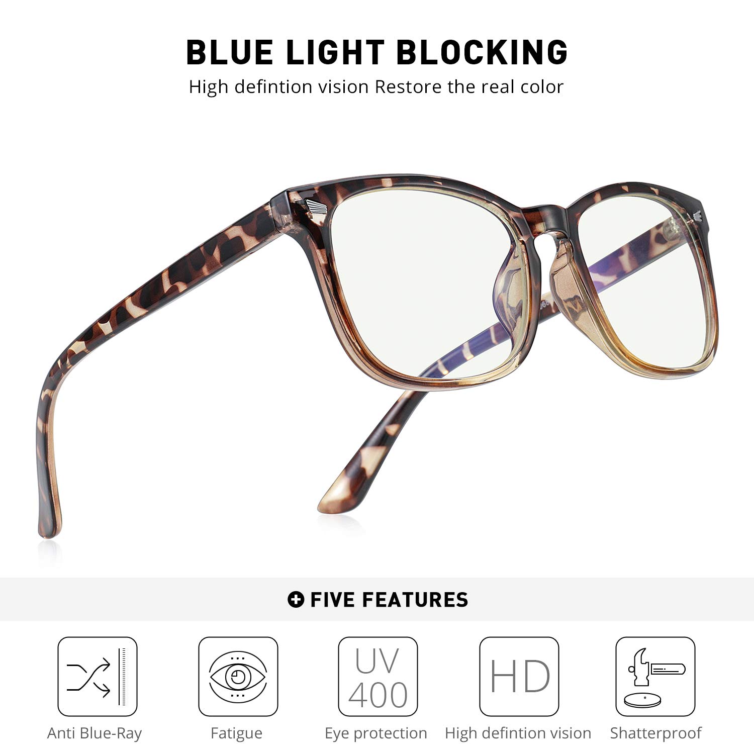 Blue Light Blocking Glasses for Computer & Gaming - Anti Eye Strain (Leopard)