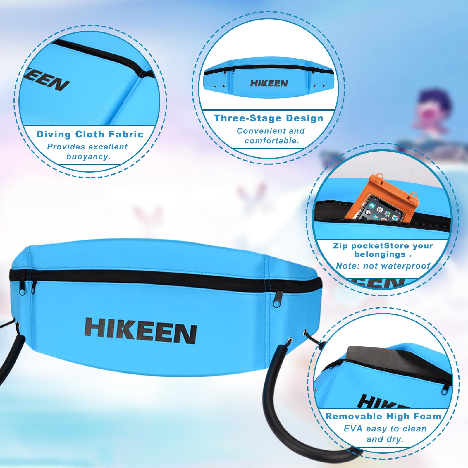 Hikeen Swim Belt for Adults & Kids - Water Aerobics Equipment with Pocket for Pool Exercises & Workouts - Perfect for Swimming Training & Fitness