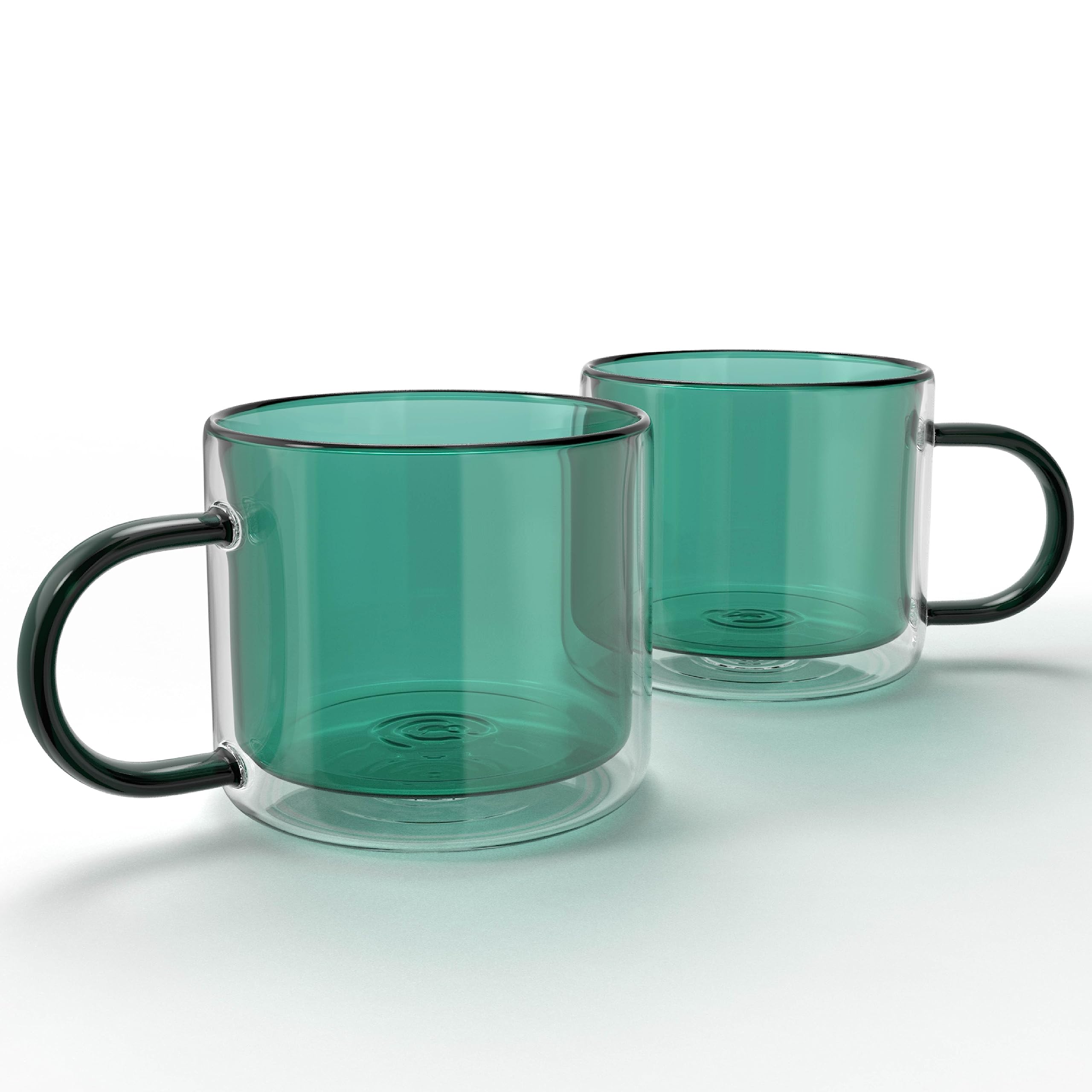 Elle Decor Double Wall Insulated Coffee Mugs - Set of 2 (10oz Each) - Heat Resistant Glass Cups for Coffee, Tea, Espresso & Milk - Perfect Valentine's Day, Birthday & Holiday Gift (Green) - Ideal for Home, Office & Cafe Use