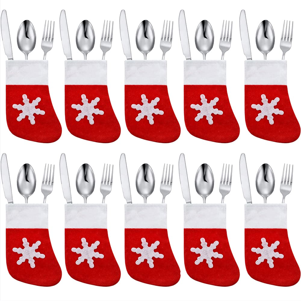 12-Piece Mini Christmas Stocking Silverware Holders - Festive Holiday Tableware for Xmas Tree, Home & Dinner Decor - Perfect for Gift Bags, Treats & Holiday Party Decorations