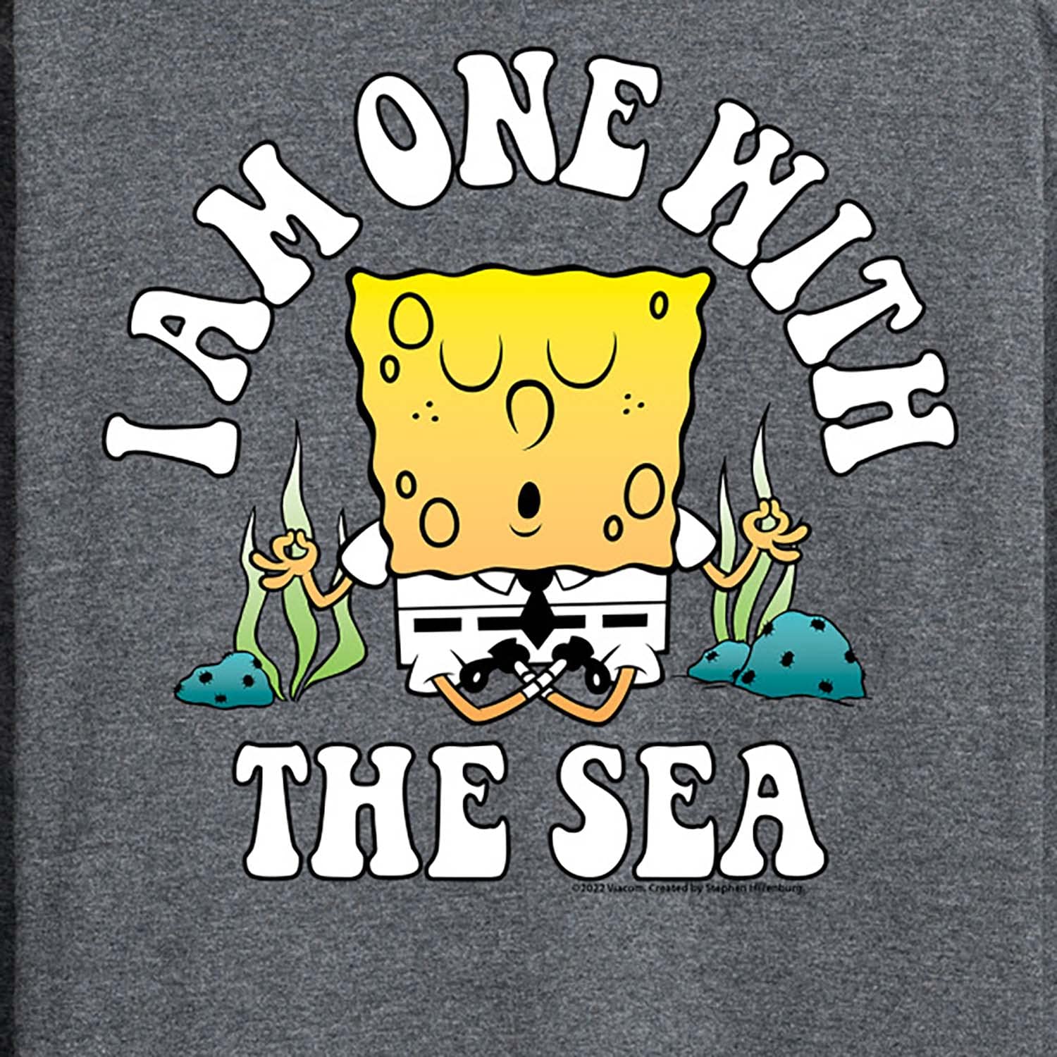 HYBRID APPAREL Spongebob Squarepants 'I'm One with The Sea' Men's Long Sleeve Graphic T-Shirt - Soft Cotton Crewneck Tee for Casual Wear, Beach Outings & Cartoon Lovers
