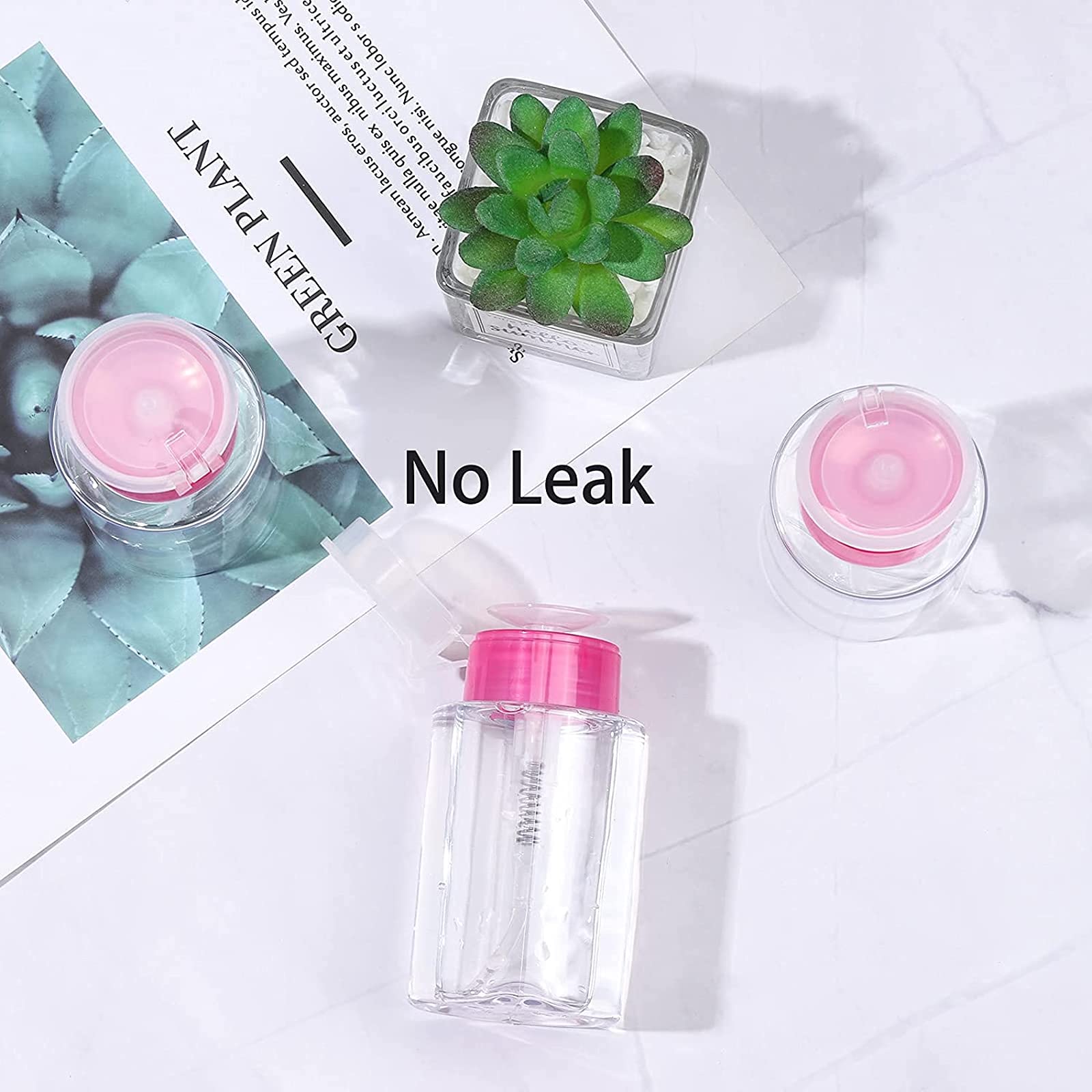 2PCS 180ml Empty Nail Polish Remover Pump Bottles - Push Down Dispenser for Nail Polish & Makeup - Perfect for Salon, Home & Travel Use