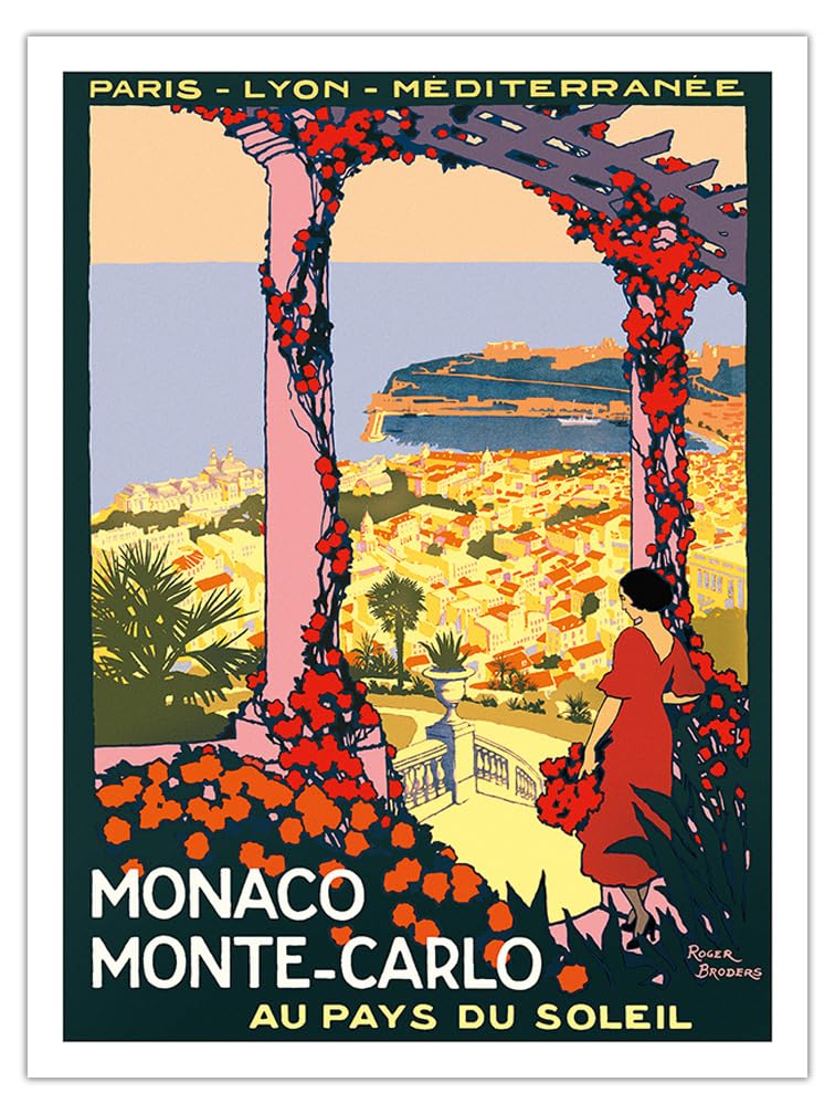 Vintage Monaco Monte-Carlo Travel Poster by Roger Broders c.1920 - 'Au Pays du Soleil' Art Print on 290gsm Bamboo Paper (24x32in Unframed) - Perfect for Home Decor, Office Wall Art & Retro Travel Enthusiast Gifts