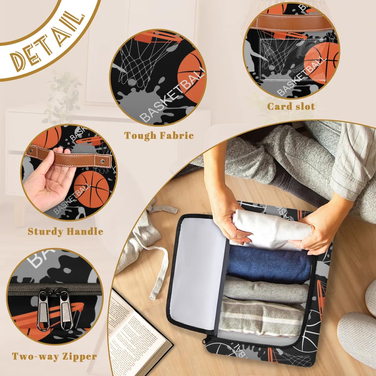 Durable Slam Dunk Storage Bins with Zipper Lids & Sturdy Handles - 2 Pack Organizer for Clothes, Toys & Home Organization | Perfect for Bedroom, Closet & Kids Room Storage