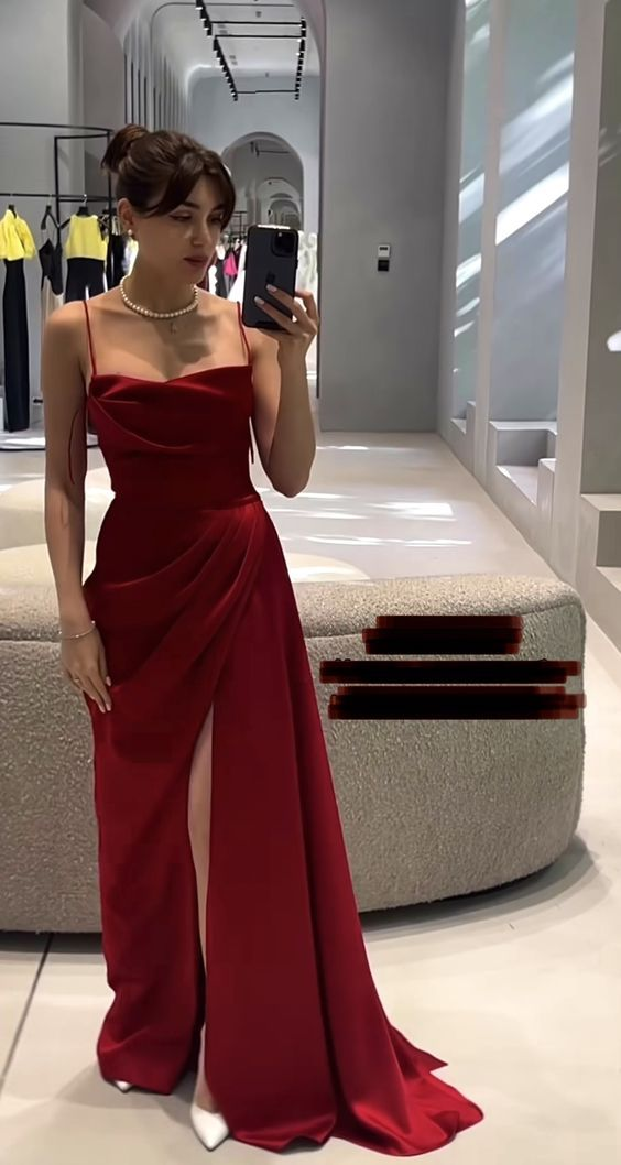 Elegant Mermaid Red Slit Prom Dress for Women - Sexy Formal Evening Gown for Birthday Party, Homecoming, Cocktail Events - Style J4190
