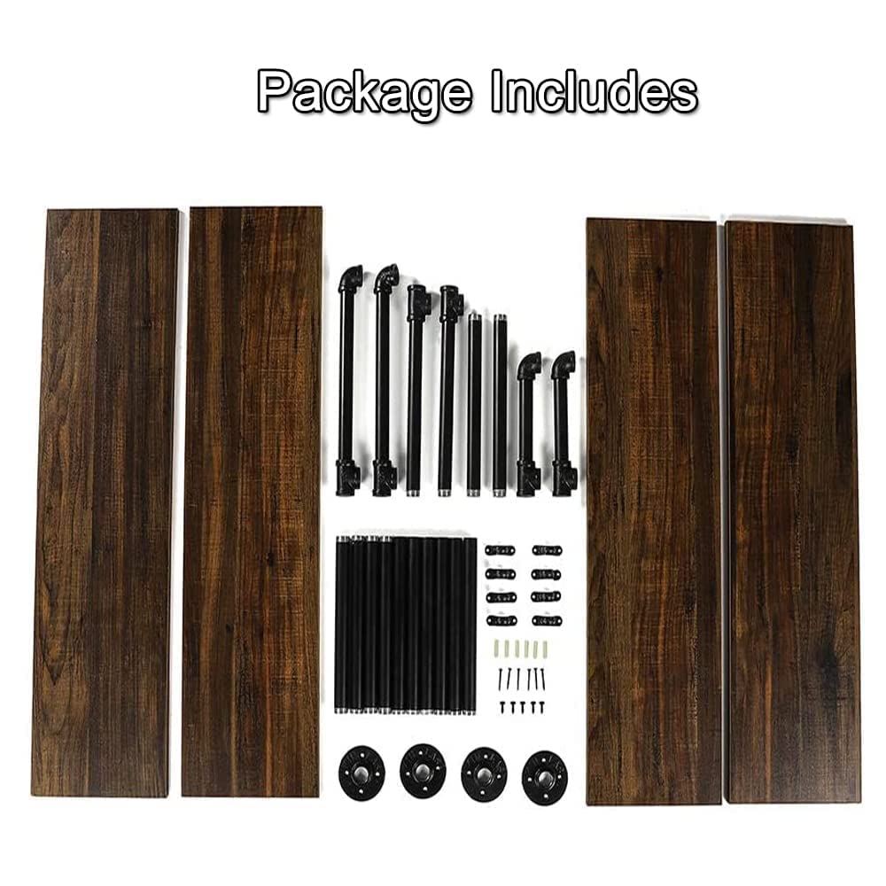 Industrial Pipe Shelving Wall Mounted - 36.2 Inch 4 Tier Floating Shelf Unit, Heavy Duty Metal Bookshelf for Bedroom, Kitchen, Office Storage | Space-Saving Wall Shelves for Home Organization & Decoration