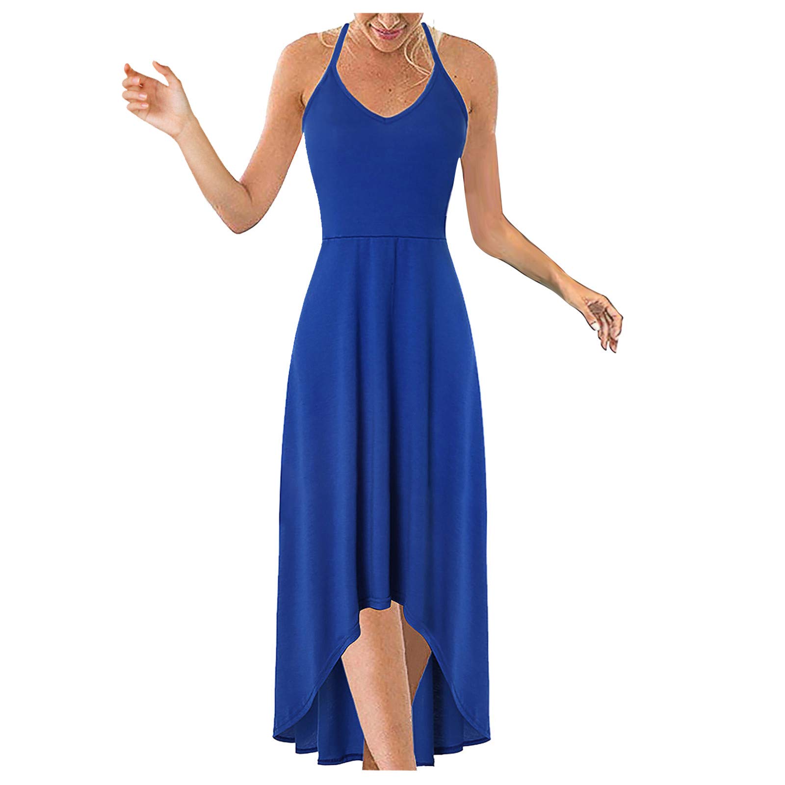 ONHUON Women's Casual Summer Dresses - Solid Color V-Neck Sleeveless Loose Beach Party Long Dress for Outdoor, Vacation & Daily Wear