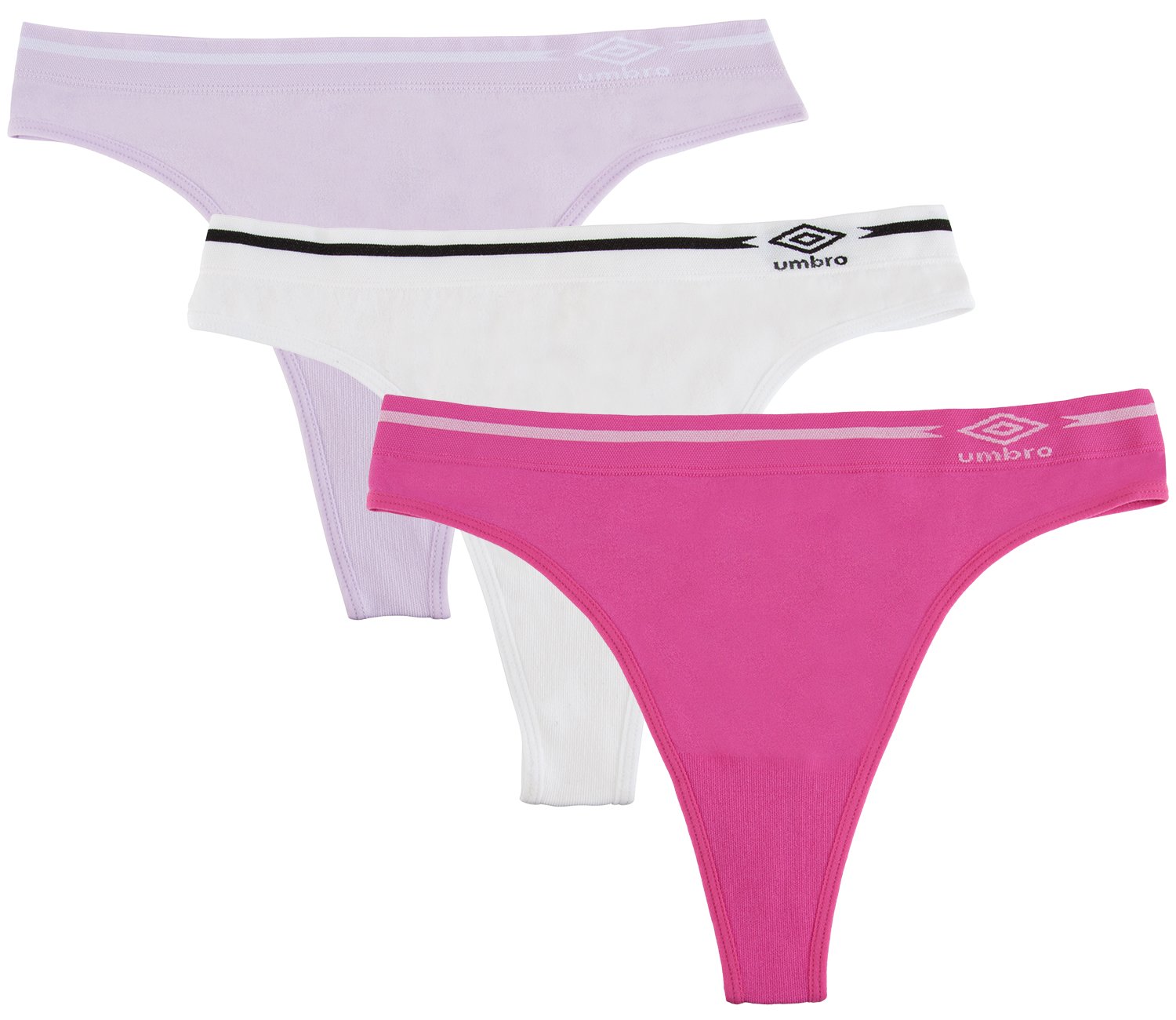 Umbro Women's Seamless Thong Panties 3-Pack - Fuchsia & Lavender - Large Size | Soft Comfort Underwear for Yoga, Gym & Daily Wear
