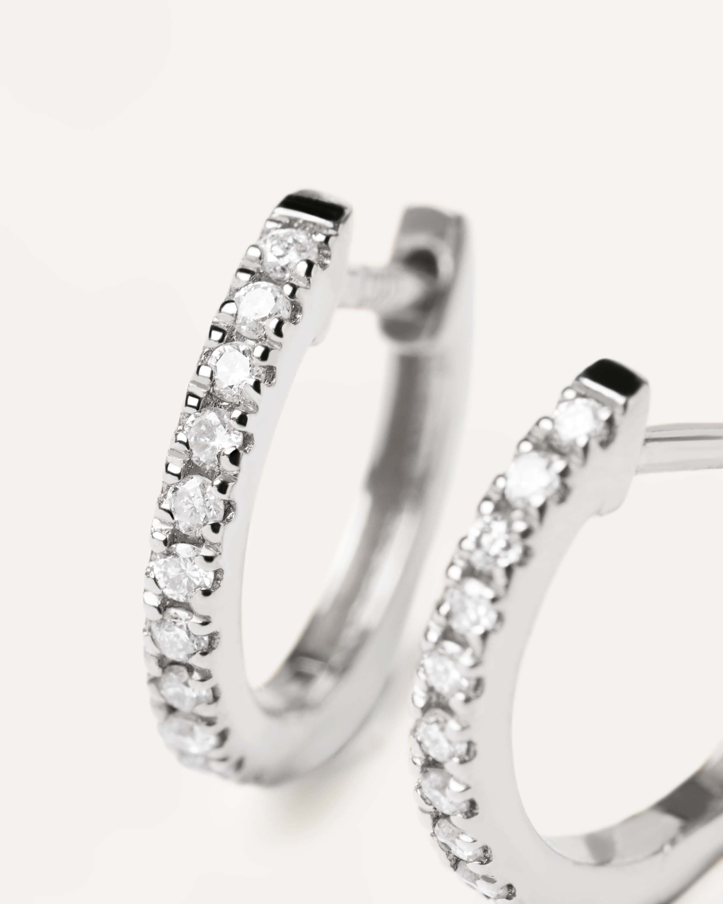 GRID Diamonds and White Gold Eternity Mini Hoop Earrings - Elegant Everyday Jewelry for Women