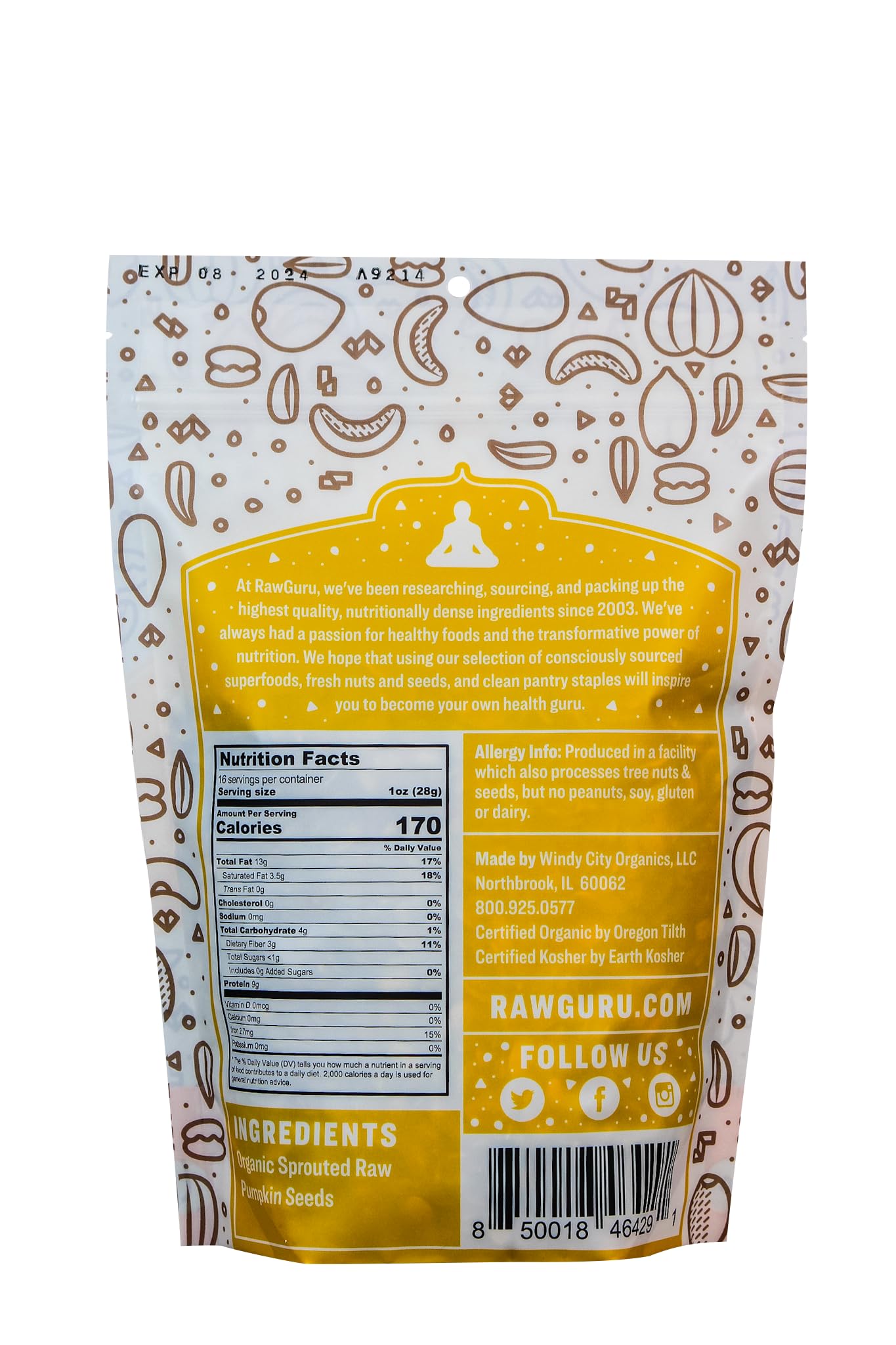 Organic Unsalted Sprouted Pumpkin Seeds by RawGuru | Keto, Vegan, Paleo & Gluten-Free Superfood Snack | 16oz Bulk Pack | Perfect for Salads, Smoothie Bowls & Healthy Trail Mix