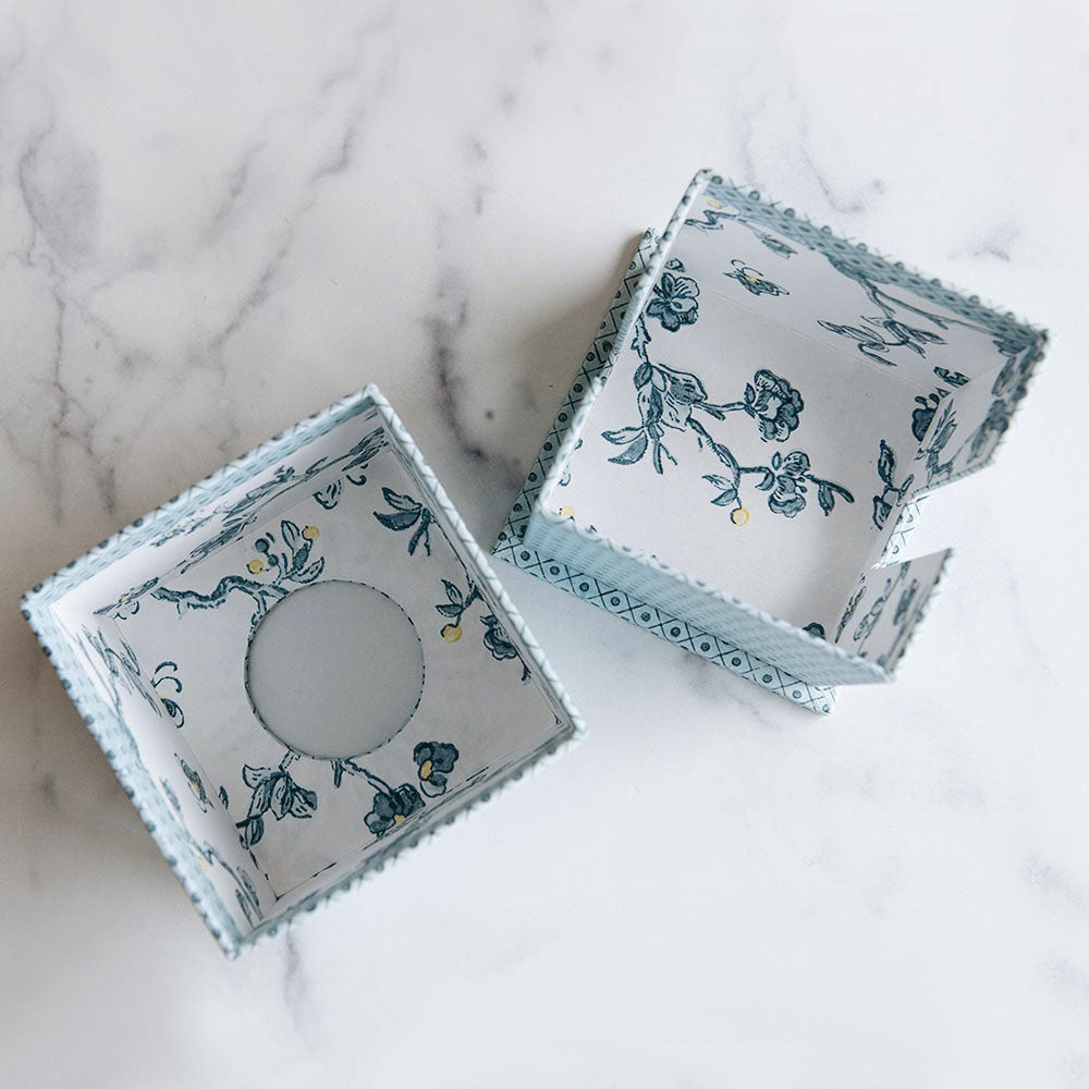 Handmade Block Printed Tissue Box Cover - Blue Floral Design | Home Decor & Gift Idea for Living Room, Bedroom, or Office