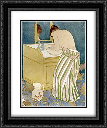 Mary Cassatt 15x18 Black Ornate Framed Double Matted Museum Art Print - Woman Bathing Painting | Vintage Home Decor, Living Room Wall Art, Bathroom Decor