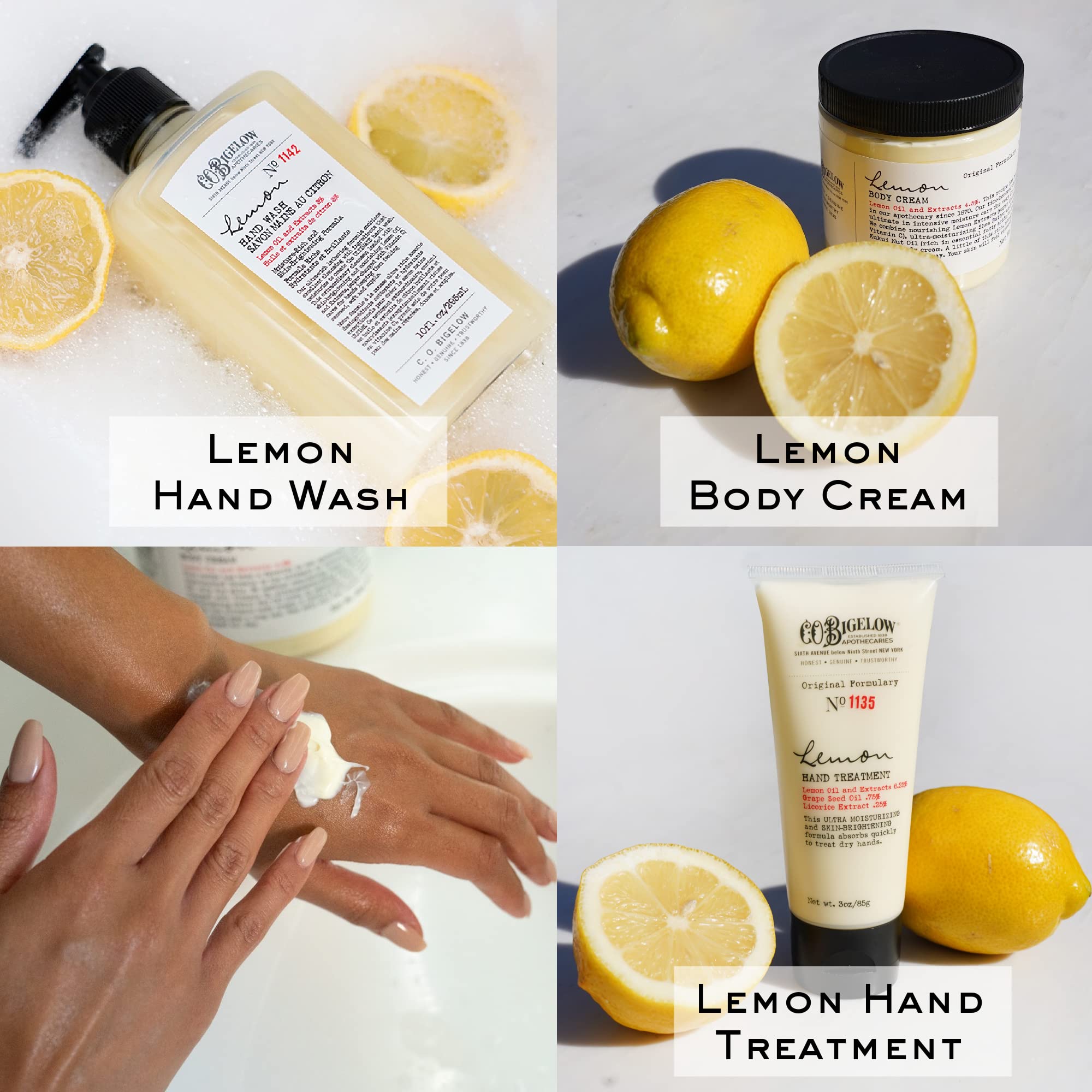 C.O. Bigelow Lemon Hand & Body Care Gift Set - 3-Piece Trio with 10oz Soap, 8oz Body Cream & 3oz Hand Treatment | Moisturizing Skin Care for Dry Hands & Body | Perfect Spa Gift Set for Women & Men