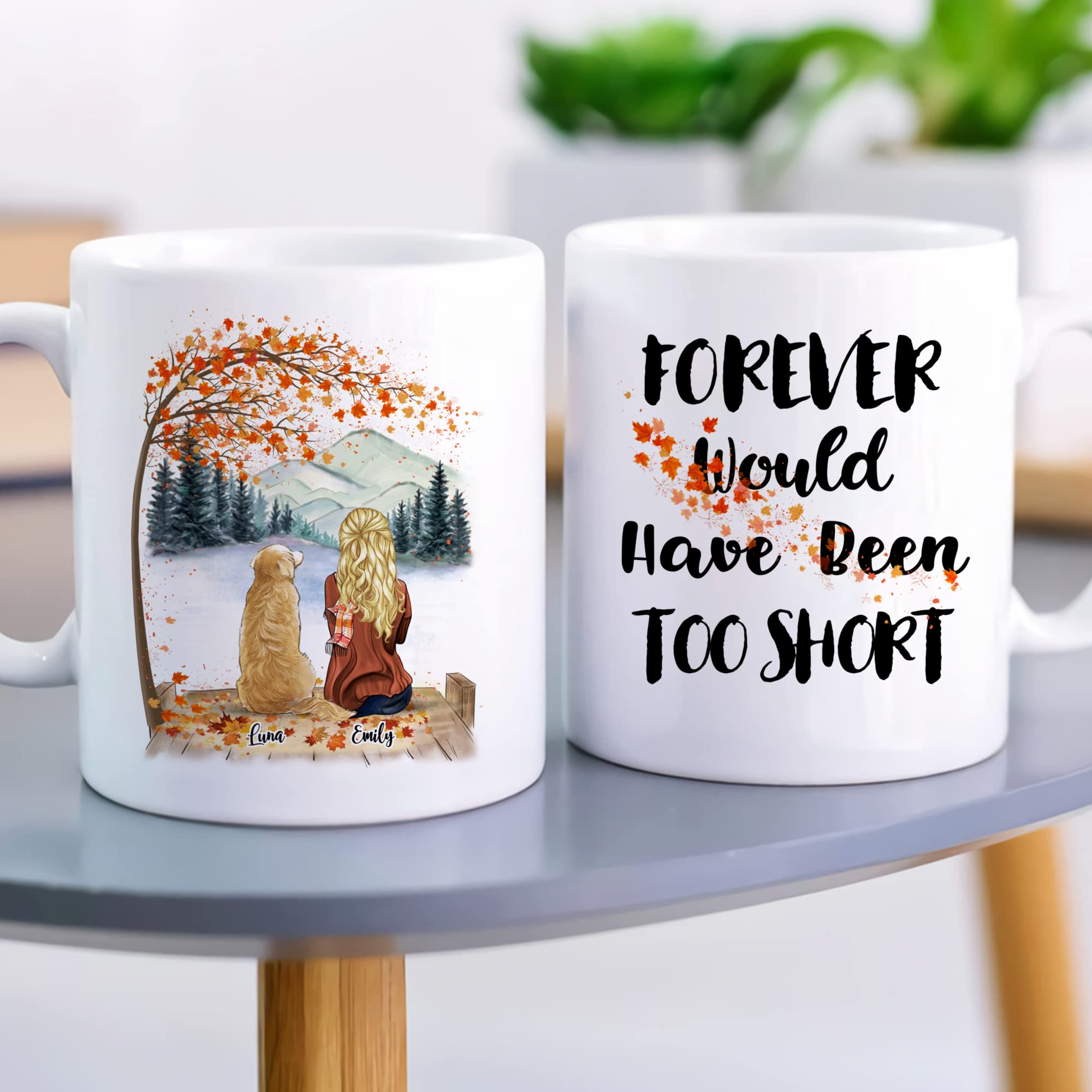 Personalized Dog Mom Coffee Mug - Custom Dog Lover Gift with Name & Dog Breed - Best Birthday, Christmas, Fall Present for Dog Owners - 'Forever Would Be Too Short' Quote - Perfect for Coffee Lovers & Pet Parents - Great for Home, Office Use & Gift Giving