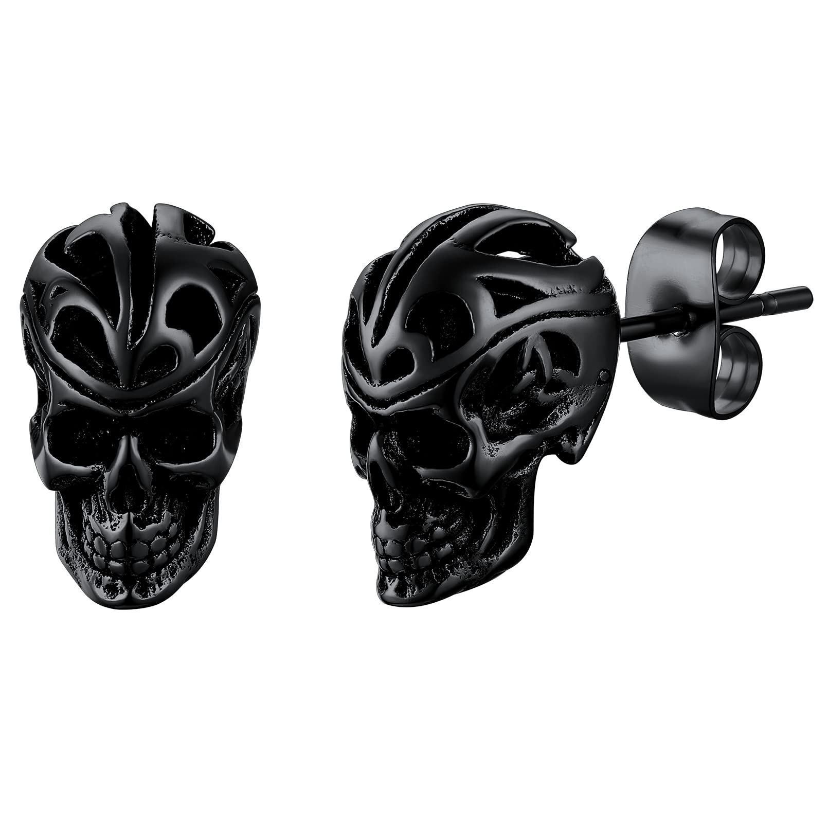FaithHeart Skull Hoop Earrings for Men & Women - Silver/Black/Gold Stainless Steel Huggie Earrings - Lightweight Hypoallergenic Jewelry for Sensitive Ears - Perfect for Punk, Gothic & Everyday Wear