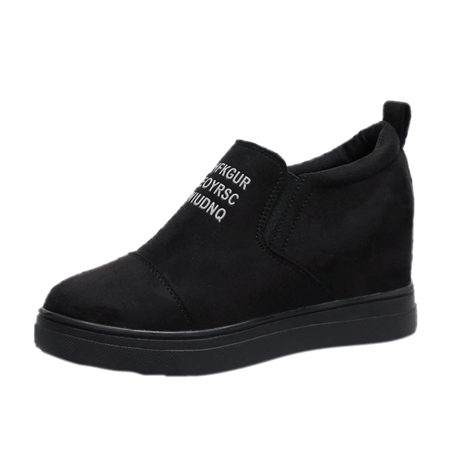 Women's Black Wedge Sneakers with Suede Boots Pattern - Waterproof Ankle Shoes for Casual Wear, Walking & Outdoor Activities