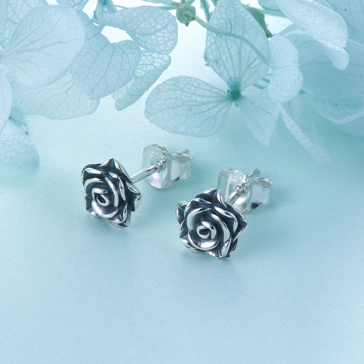 DAOCHONG S925 Sterling Silver Rose Stud Earrings - Romantic Flower Jewelry for Women & Girls, Perfect Valentine's Day Gift, Oxidized Elegant Studs for Date Night & Special Occasions