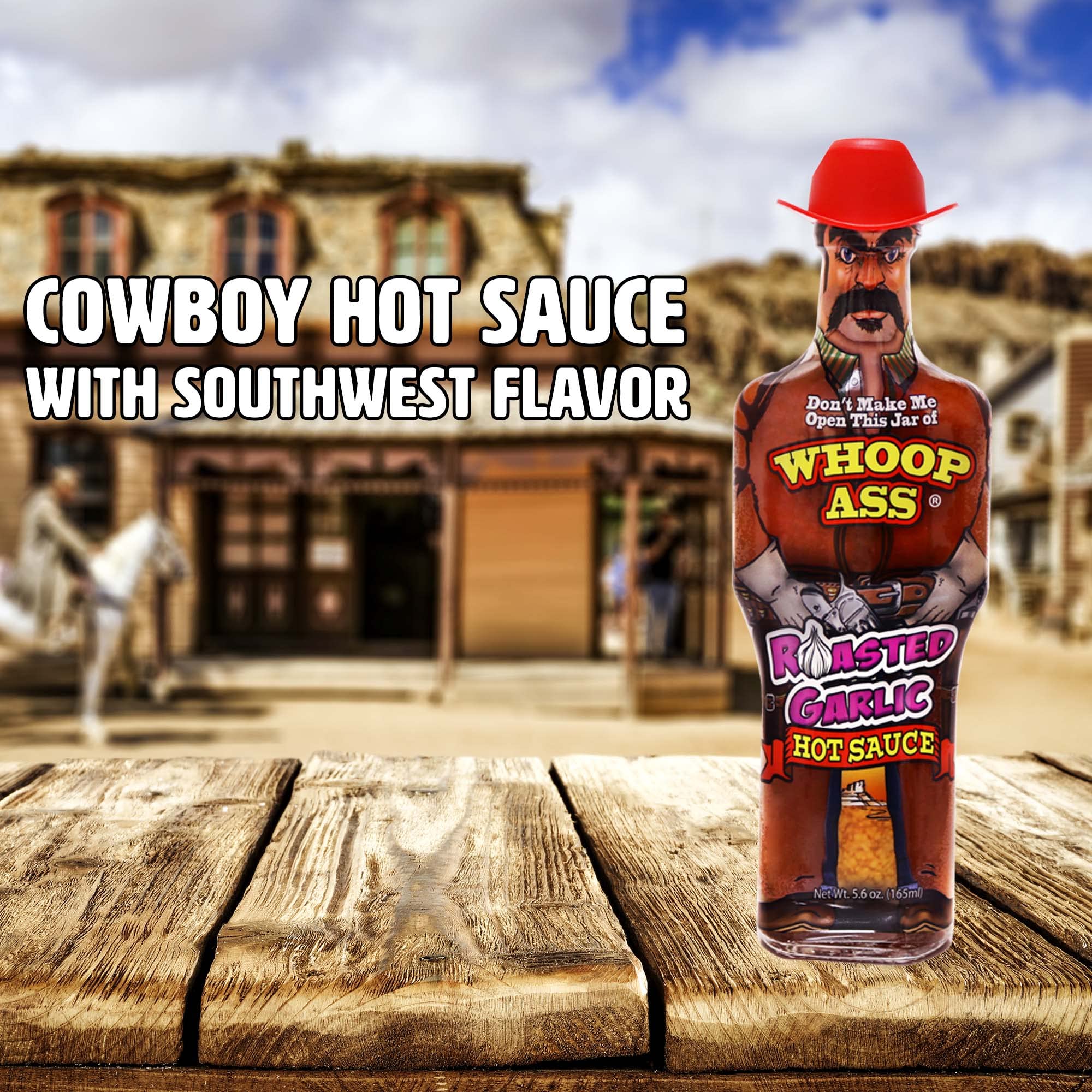 WHOOP ASS Cowboy Roasted Garlic Hot Sauce - 5 oz Bottle | Spicy Gourmet Hot Sauce for Steak, Burgers & Wings | Perfect Gift for Hot Sauce Lovers | Great for BBQs, Tailgating & Home Cooking
