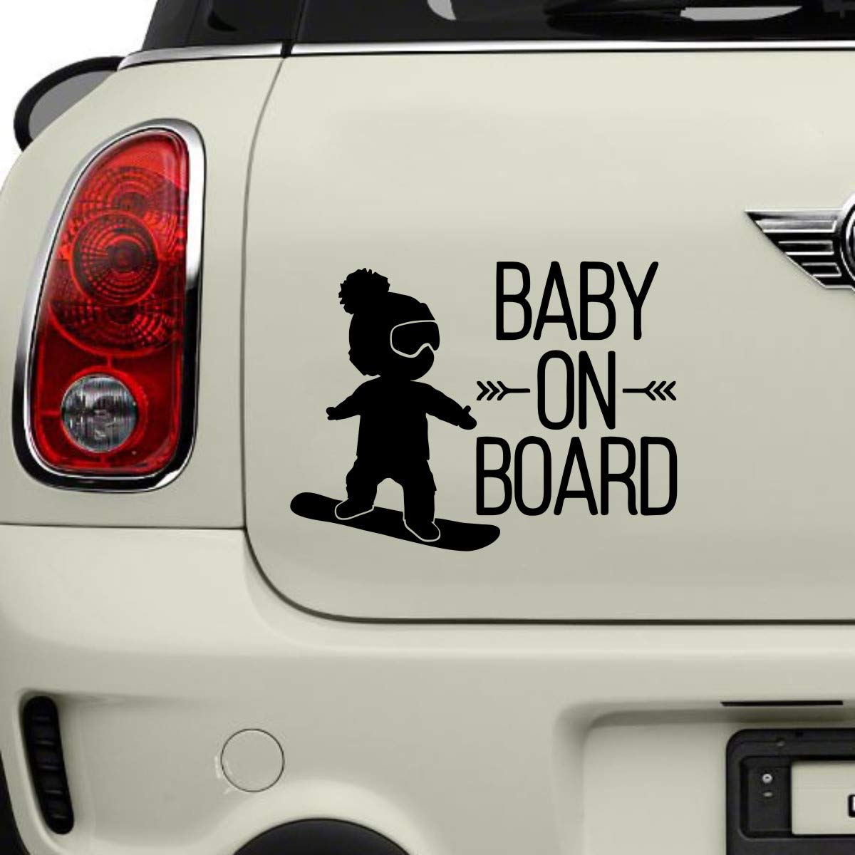 White Black Baby on Board Car Decal - BOY Snowboard Vinyl Sticker - Cool Car Window Decor L717 (Black) - Perfect for Family Cars, SUVs, and Trucks