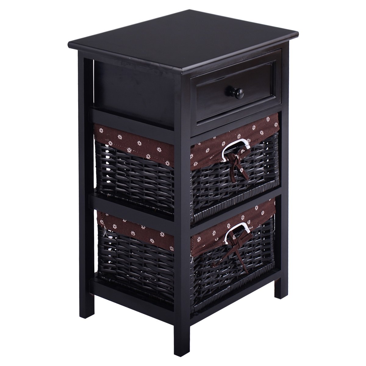 Giantex 3-Tier Wooden Nightstand with 2 Baskets & 1 Drawer - Bedside Table with Storage Organizer for Bedroom, Living Room, Home - End Table for Sofa, Small Space Furniture (Black) - Perfect for Apartment, Dorm, Guest Room & Modern Home Decor