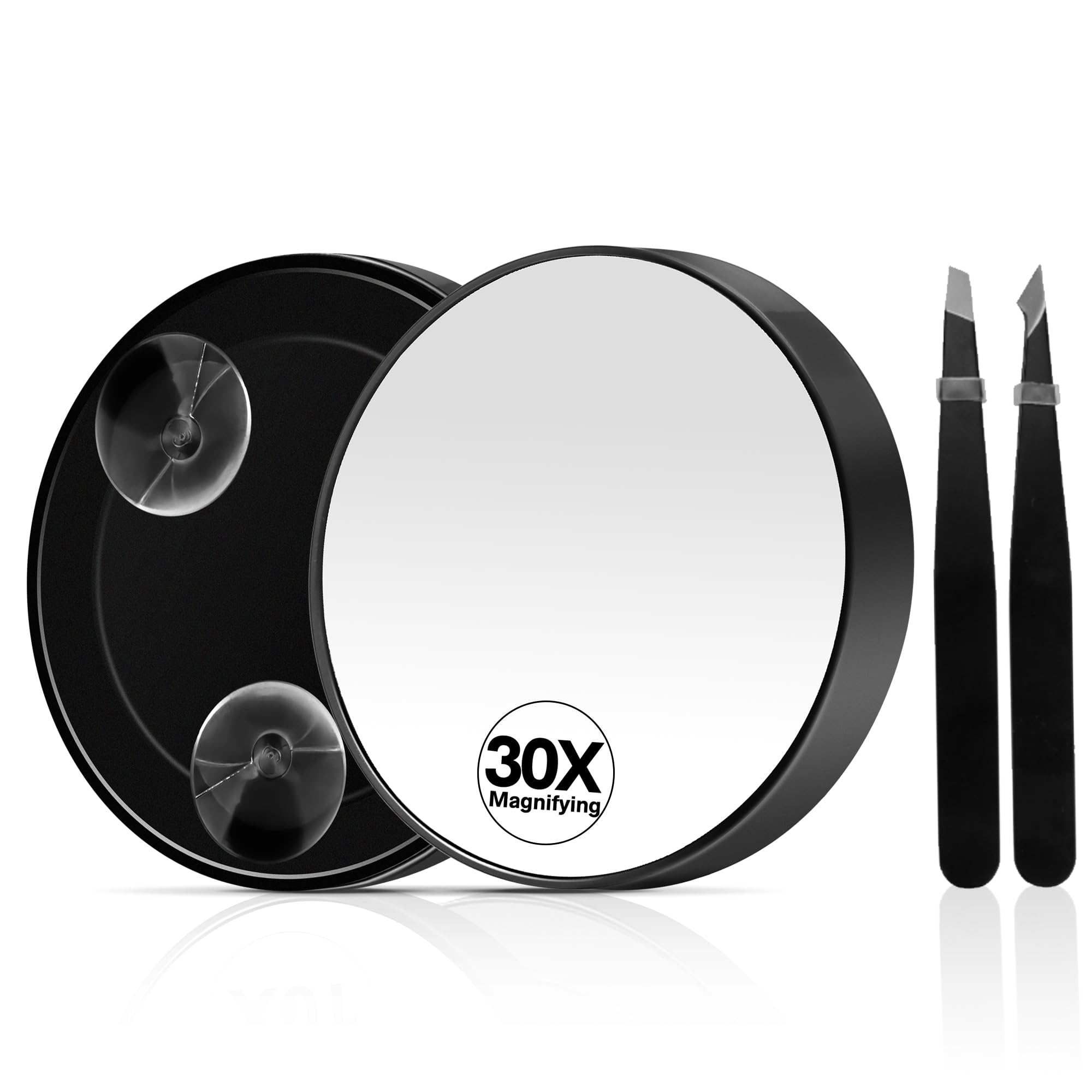 MIYADIVA 30X Magnifying Mirror with Suction Cup - 3.5 Inch Travel Makeup Mirror with Precision Tweezers for Eyebrow Shaping, Blackhead Removal & Facial Hair Care - Perfect for Bathroom Vanity, Travel & Home Use