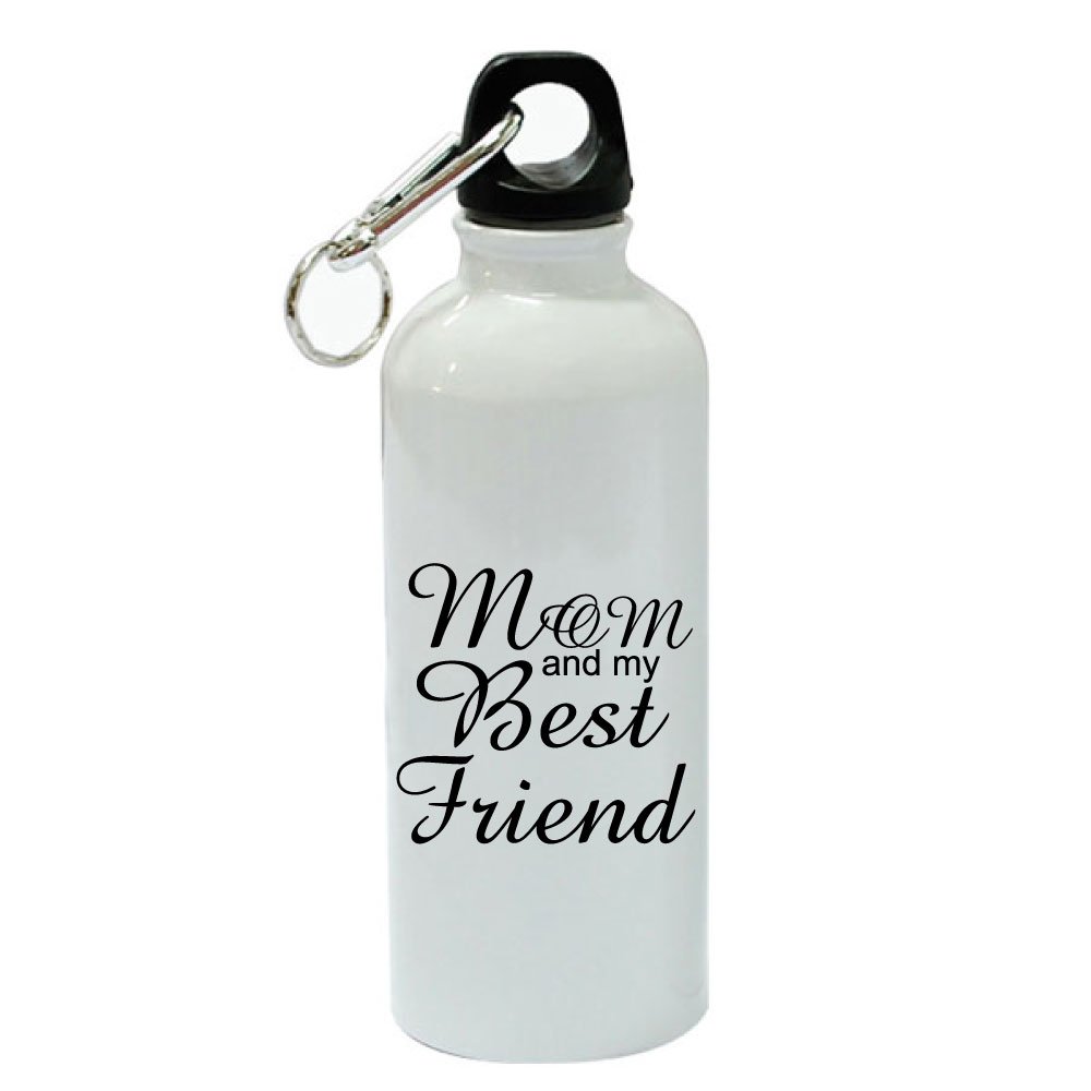 Mom and My Best Friend 20 oz White Aluminum Sports Water Bottle - Perfect for Gym, Hiking, and Everyday Hydration