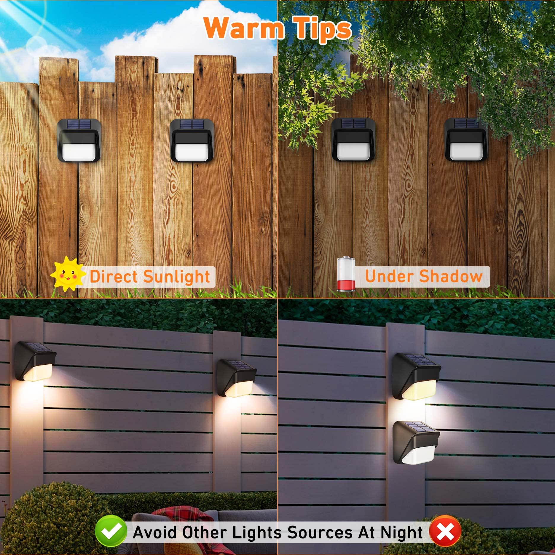 12 Pack Solar Deck Lights - Outdoor Solar Step Lights with Warm White & Cool White LEDs, Waterproof IP65 for Yard, Patio, Stairs & Fence - Perfect for Nighttime Safety and Landscape Decoration
