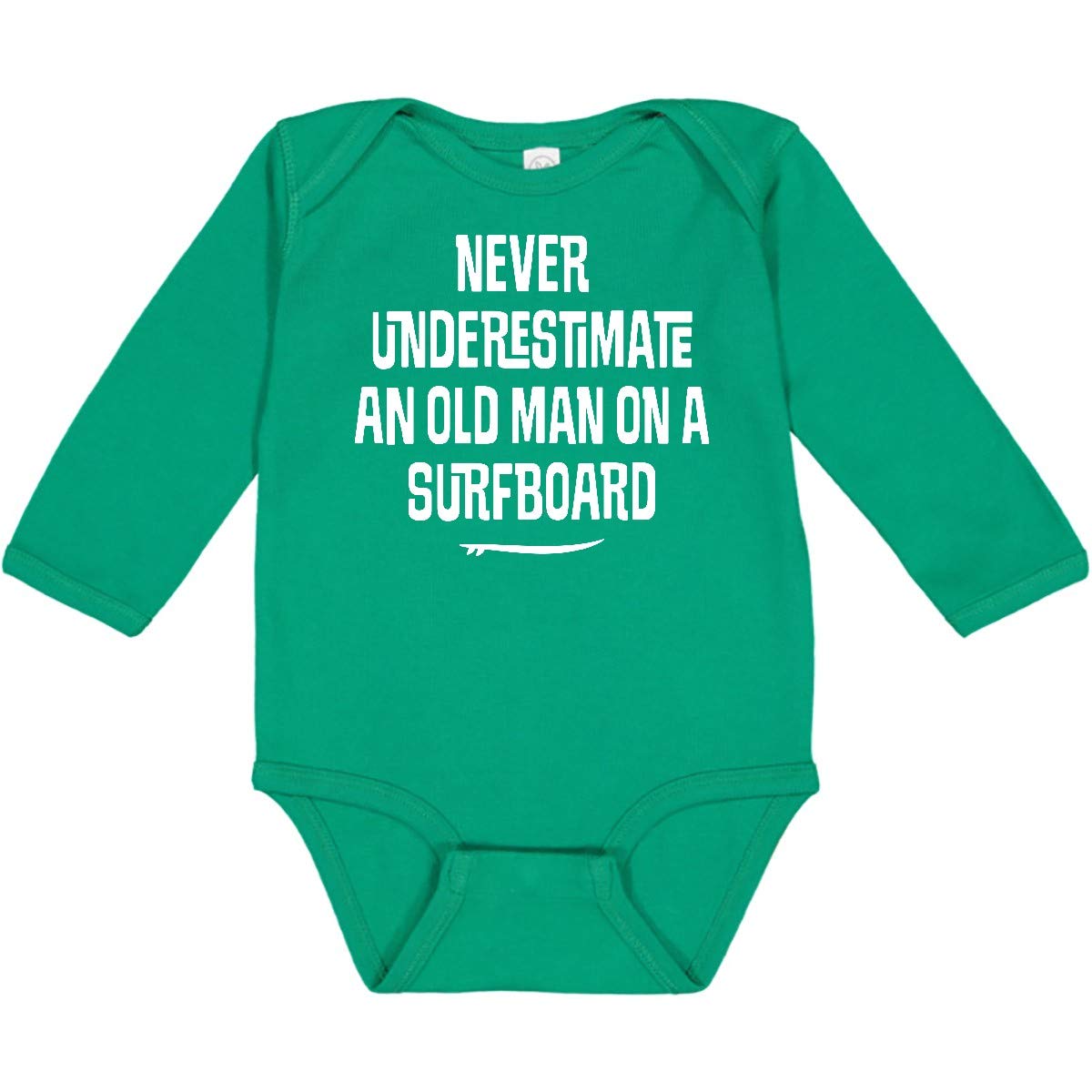 Inktastic Underestimate Old Man Surfboard Long Sleeve Baby Bodysuit - Soft Cotton Creeper for Newborns & Infants - Perfect for Beach Trips, Surfing Photos & Casual Outings