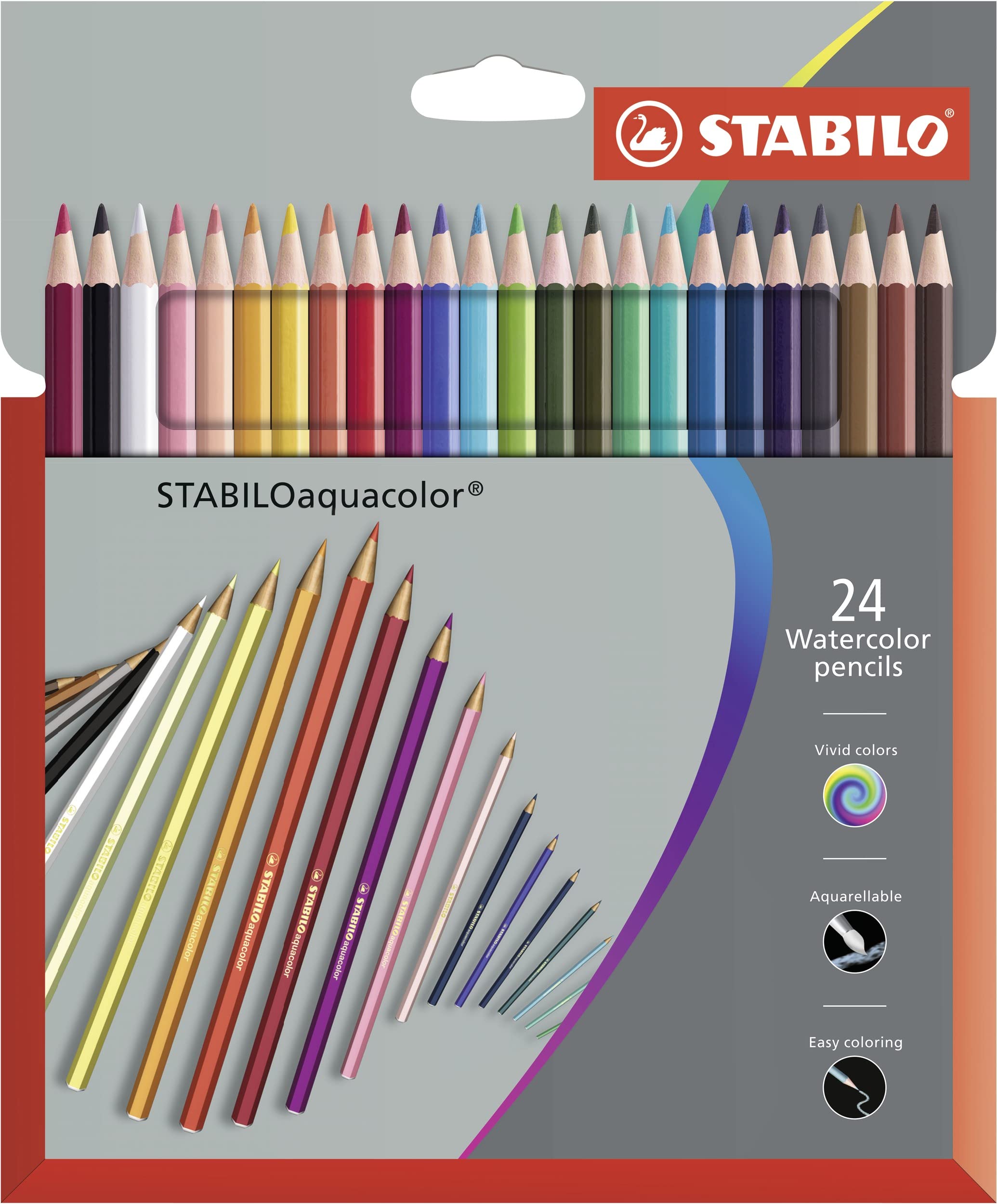 STABILO Aquacolor Colouring Pencils - 24 Vibrant Assorted Colors, Non-Toxic Watercolor Pencils for Kids & Artists | Perfect for Sketching, Drawing & Coloring Books