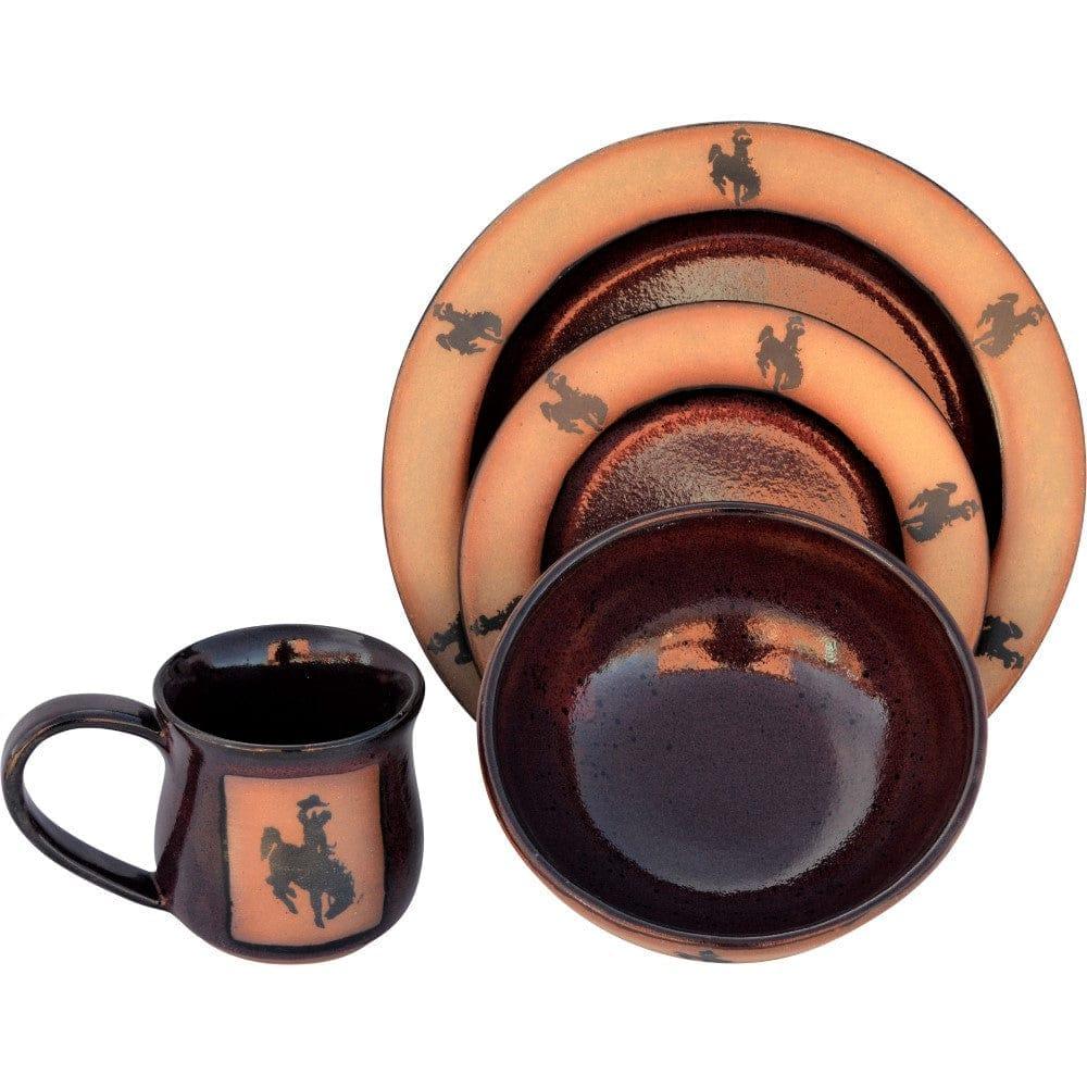 Bronc Western Dinnerware Set - Red Ceramic Plates & Bowls for Cowboy Themed Dining, BBQ, and Western Party Decor