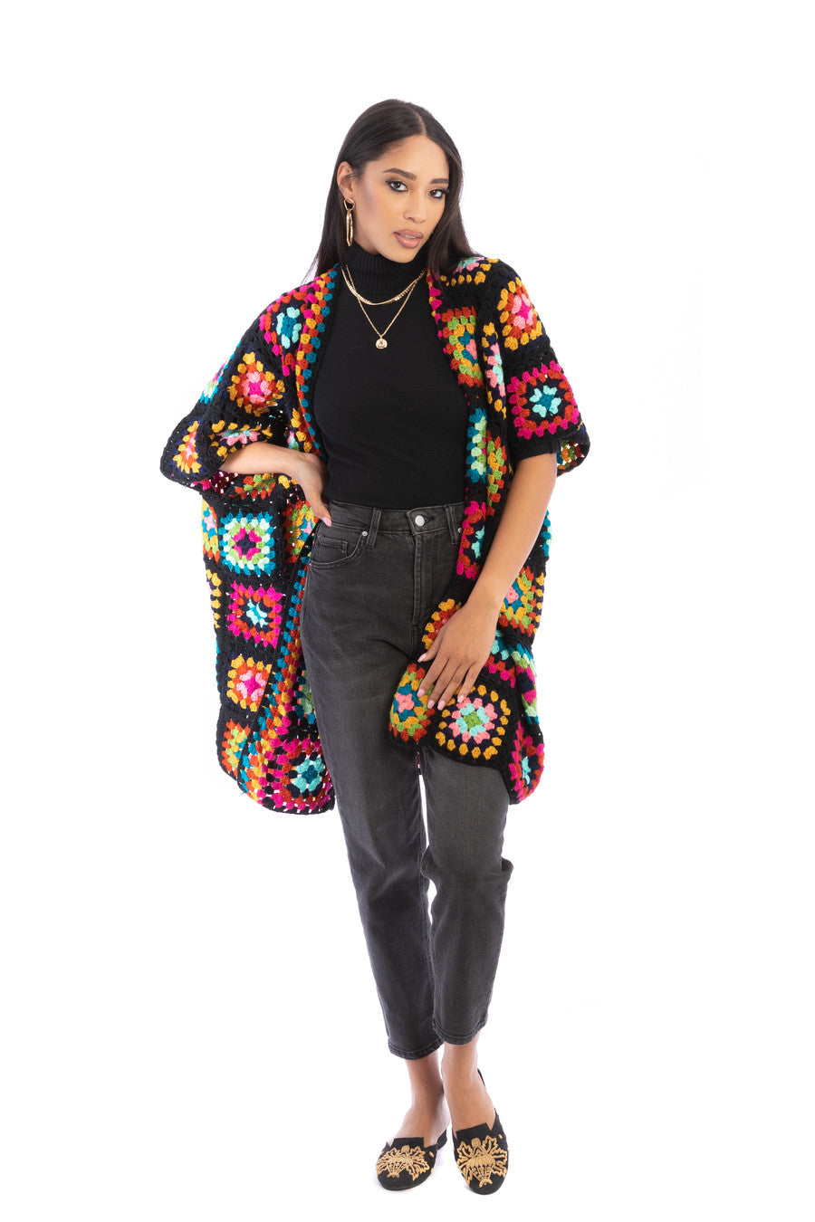 Crochet Square Short Kimono Cardigan - Lightweight Summer Cover Up for Women, Beach Boho Fashion, Perfect for Vacation, Poolside, and Outdoor Events