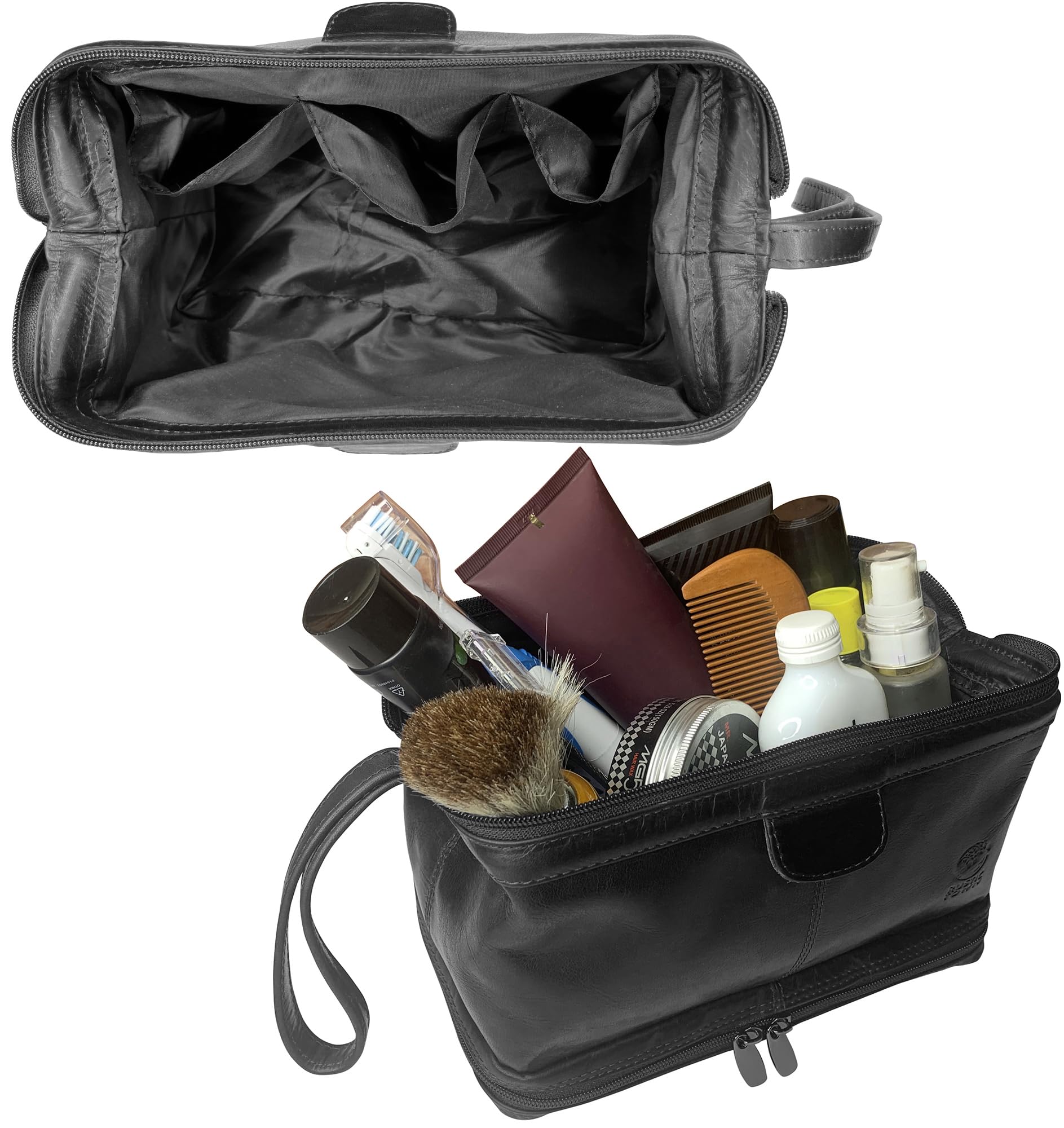 RUSTIC TOWN Genuine Leather Toiletry Bag for Men & Women - Waterproof Travel Shaving Dopp Kit, Cosmetic Makeup Organizer - Perfect for Bathroom, Shower, Gym & Vacation Essentials