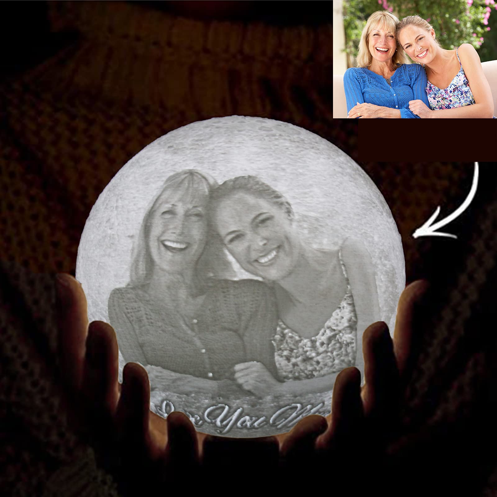 Personalized Amlion Moon Lamp with Custom Photo Engraving - 16 Color Changing LED Night Light with Stand | Unique Gift for Mother's Day, Father's Day, Birthday & Anniversary | Perfect for Bedroom Decor, Nursery Nightlight & Romantic Atmosphere