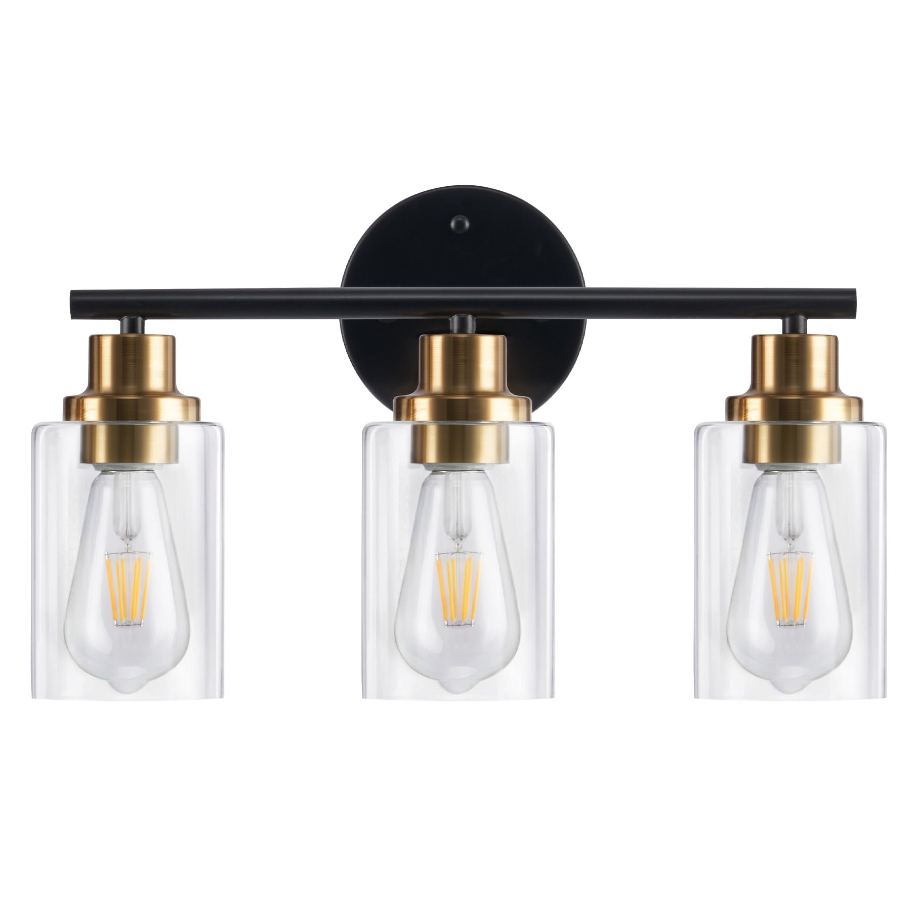 VONLUCE 3-Light Modern Vanity Light Fixture - Black & Gold Bathroom Lighting with Clear Glass Shades - Perfect for Bedroom, Living Room & Bathroom Decor - Ideal for Vanity Mirror Lighting & Home Interior Design