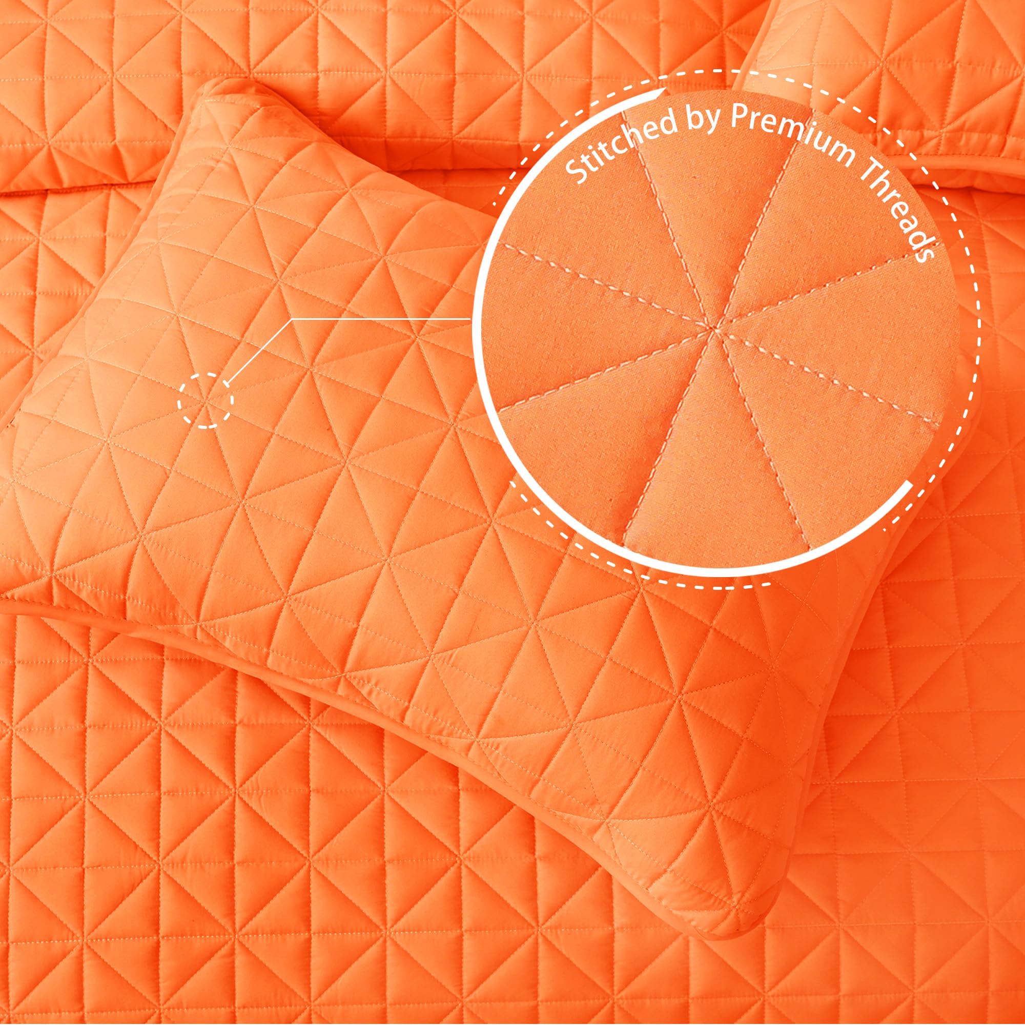 Premium King Size Quilted Bedding Set - Lightweight Orange Stitched Grid Pattern Bedspread & 2 Pillow Shams, All-Season Comfort for Master Bedroom, Guest Room & Dorm Decor
