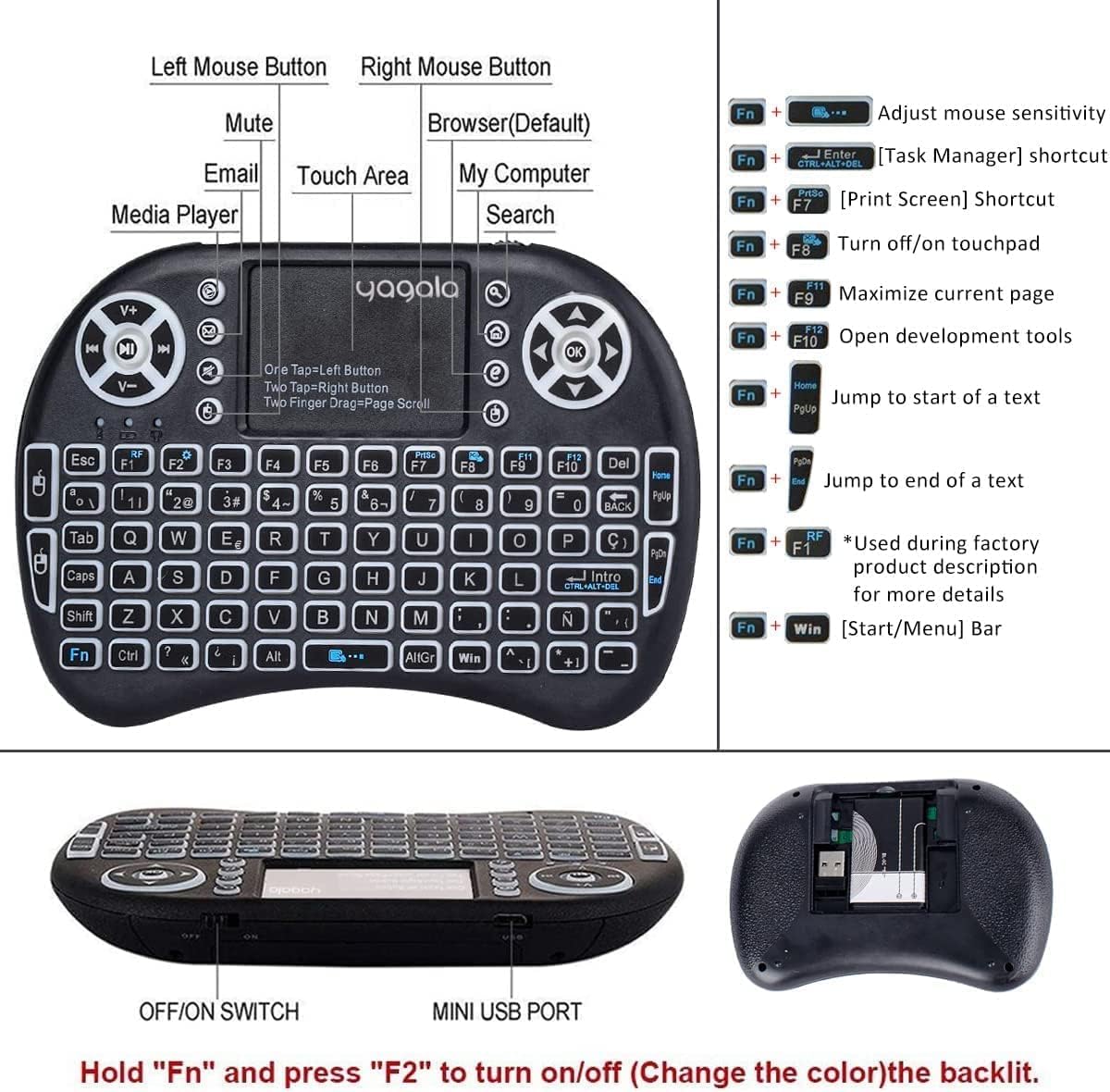 Backlit Mini Wireless Keyboard with Touchpad - 2.4Ghz Portable Keyboard for iPad, PC, Android TV Box, Smart TV, Tablet & Windows OS | Perfect for Home Entertainment, Office Work & Gaming