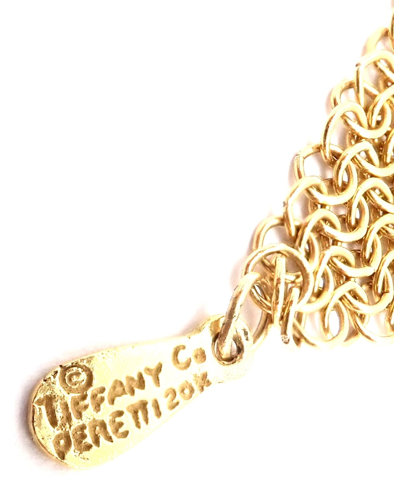 Authentic Tiffany & Co Peretti 20k Yellow Gold Mesh Bib Scarf Necklace - Vintage Luxury Jewelry for Women, Perfect for Weddings, Parties & Special Occasions