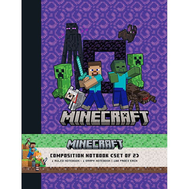 Minecraft Composition Notebook Set - 2 Pack, Wide Ruled Paper for School & College, Perfect for Note Taking, Journaling & Homework - Ideal for Students, Teachers & Gamers