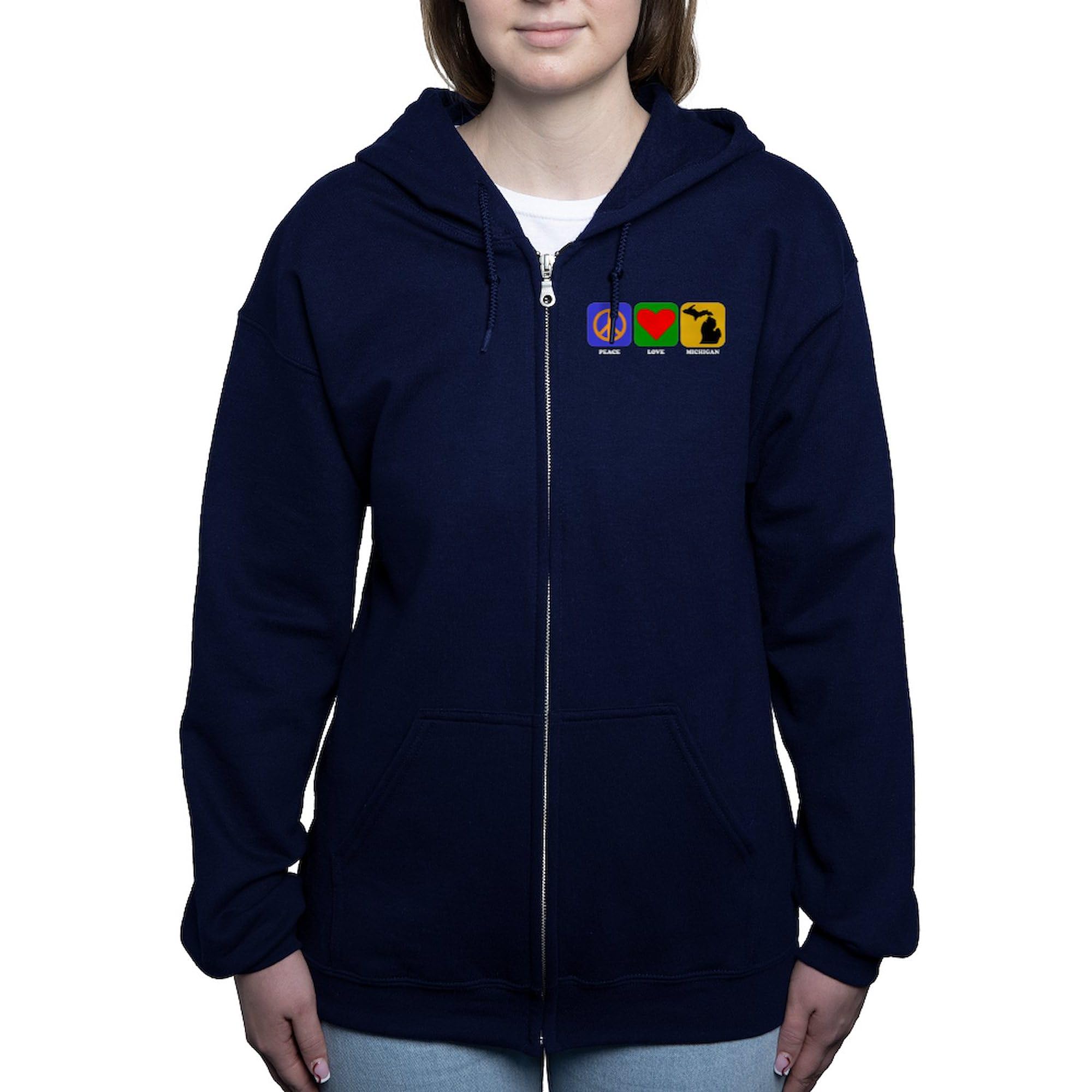 Peace Love Michigan Zip-Up Hoodie for Women - Cozy Fleece Sweatshirt with Front Pockets | Perfect for Casual Wear, College Campuses & Outdoor Activities