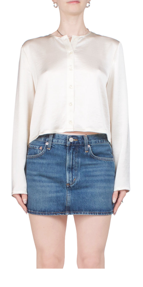 Women's Barb Satin Crew Neck Cardigan - Soft Long Sleeve Open Front Knit Sweater for Casual Wear, Office, and Date Nights