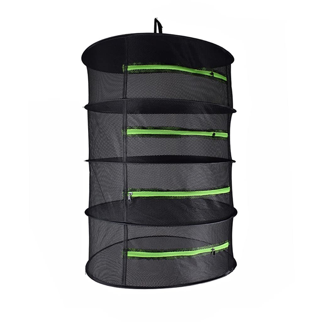 JTB 4-Layer Foldable Hanging Herb Drying Rack with Zippered Mesh - Collapsible Hydroponics Dryer Net for Herbs, Tea, Flowers & Vegetables - Includes Carry Bag (Black) - Perfect for Home Drying, Gardening & Tea Preparation
