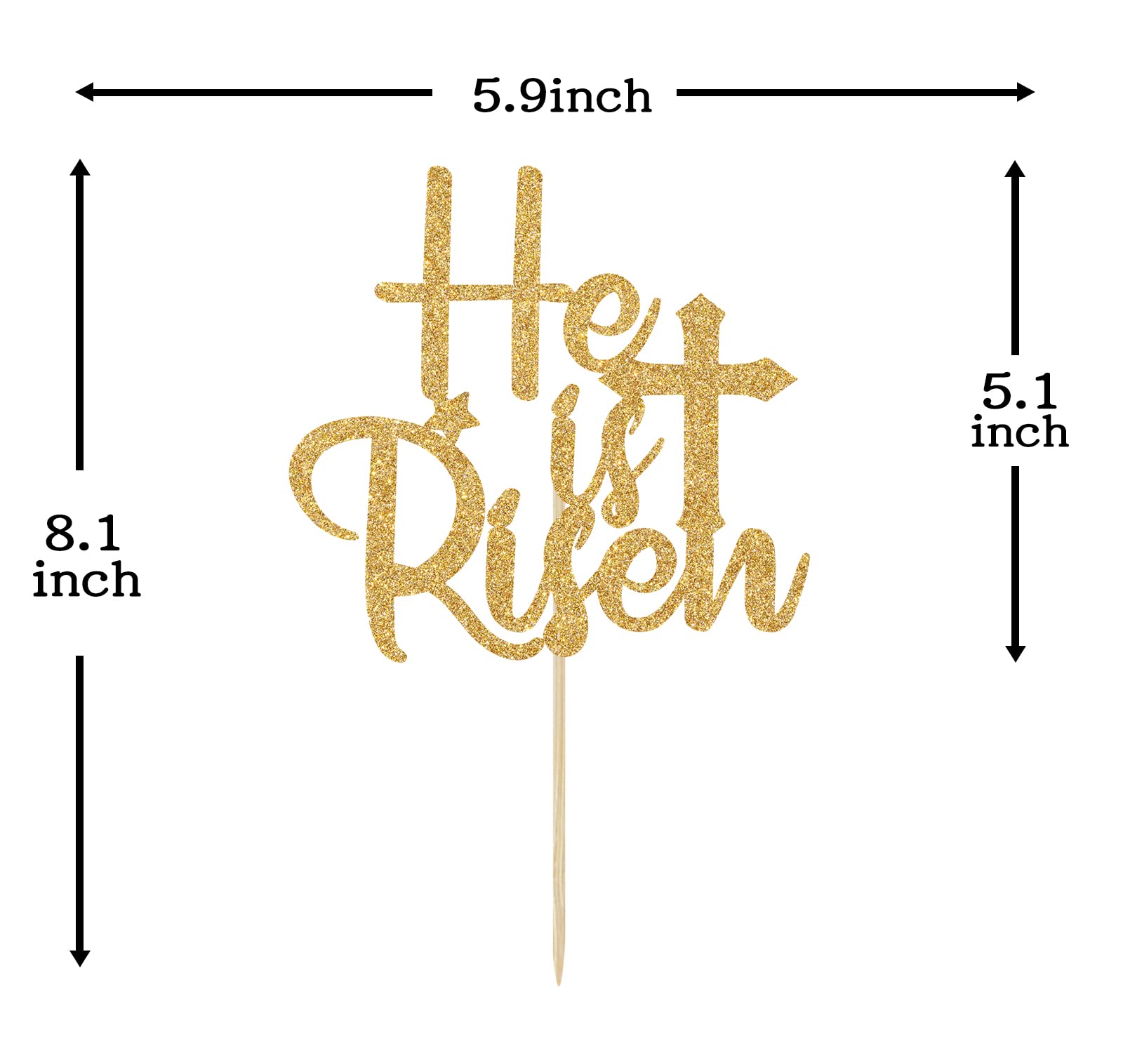 He is Risen Cake Topper - Gold Glitter Jesus Cross Easter Cake Decorations for Easter Party Supplies & Religious Celebration