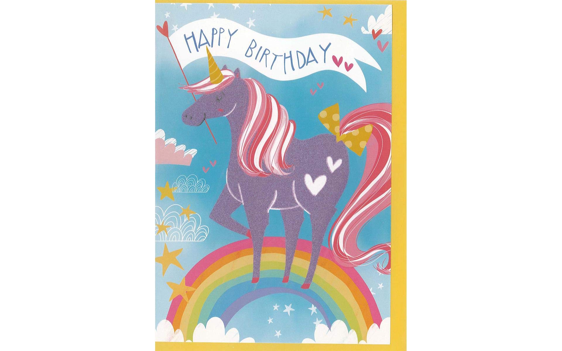 Flocked Unicorn Paper House on Rainbow Birthday Card - Cute Kids Greeting Card for Birthday Parties, Baby Showers & Special Occasions