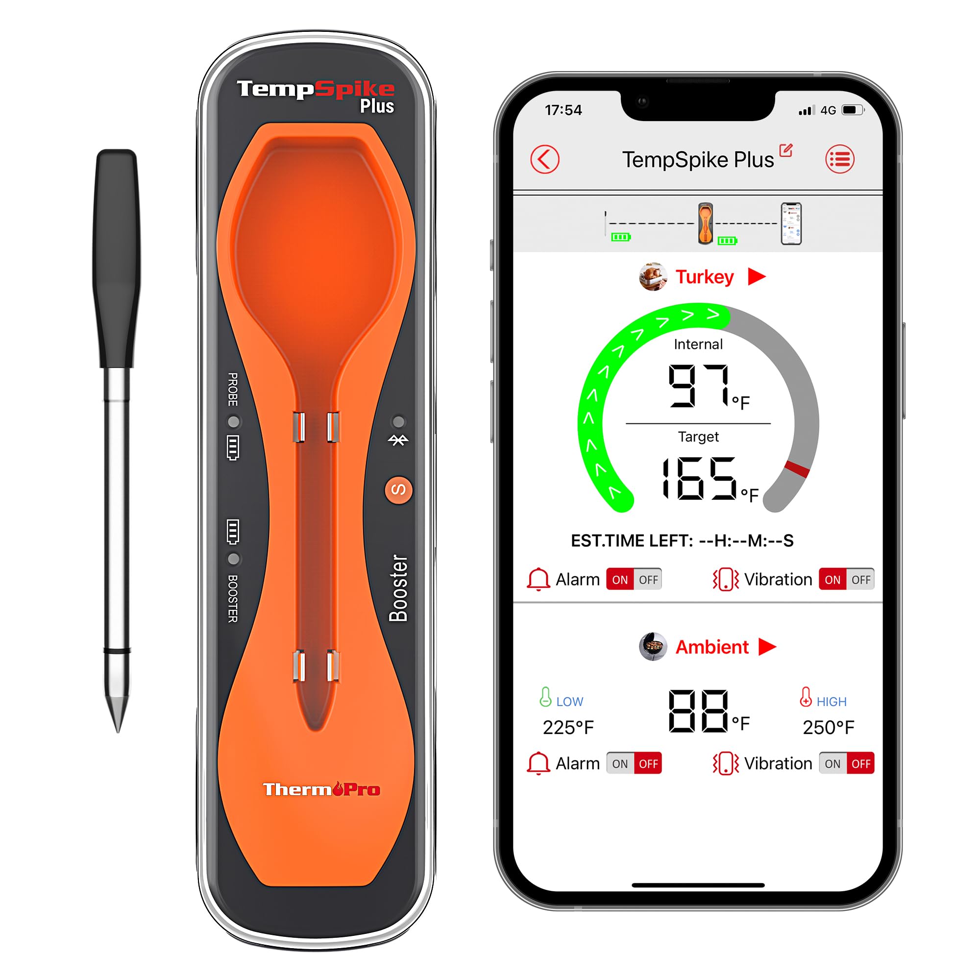 ThermoPro TempSpike Plus 600FT Wireless Meat Thermometer with Ultra-Thin Probe | Bluetooth BBQ Thermometer for Grilling, Smoking, Rotisserie & Sous Vide | Perfect for Outdoor Cooking, Backyard Parties & Home Chefs
