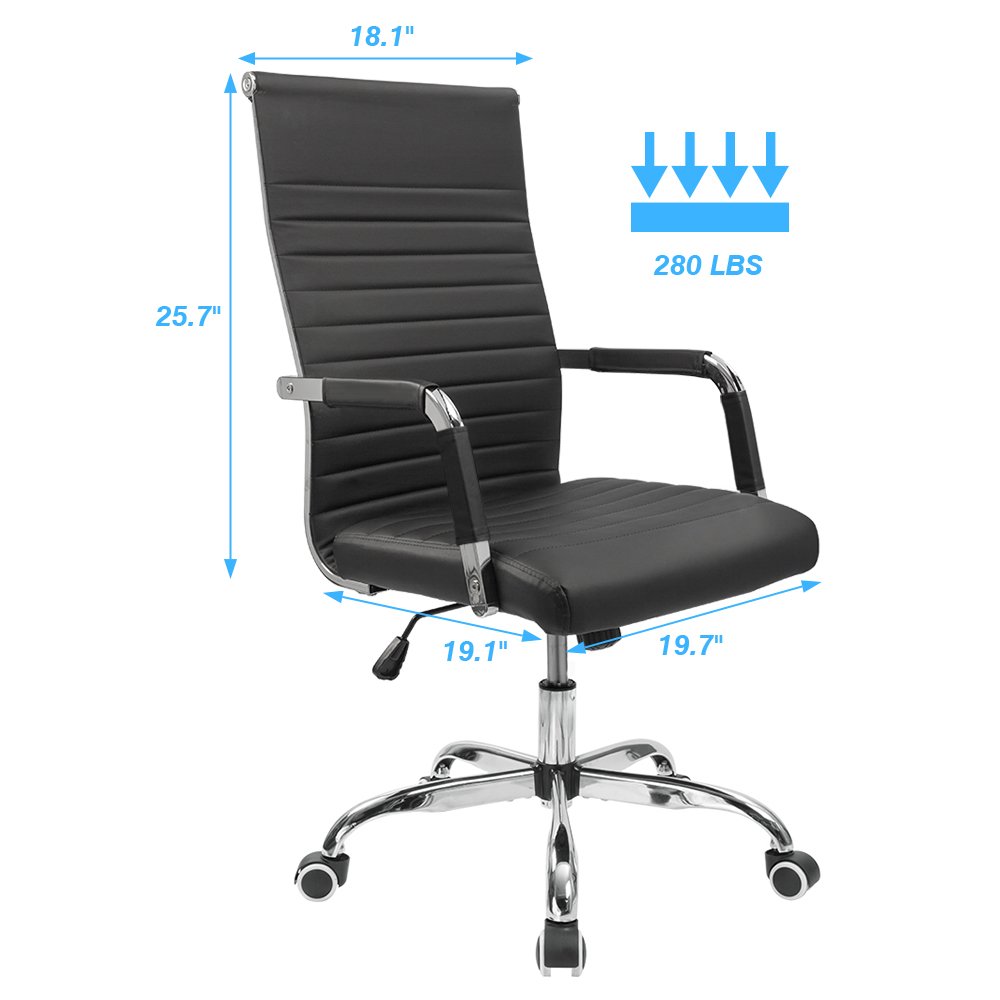 Furmax Mid-Back PU Leather Office Chair - Adjustable Swivel Executive Desk Chair with Arms, Ergonomic Ribbed Design for Home Office, Conference Room & Workstation (Black) - Perfect for Long Work Hours & Professional Meetings