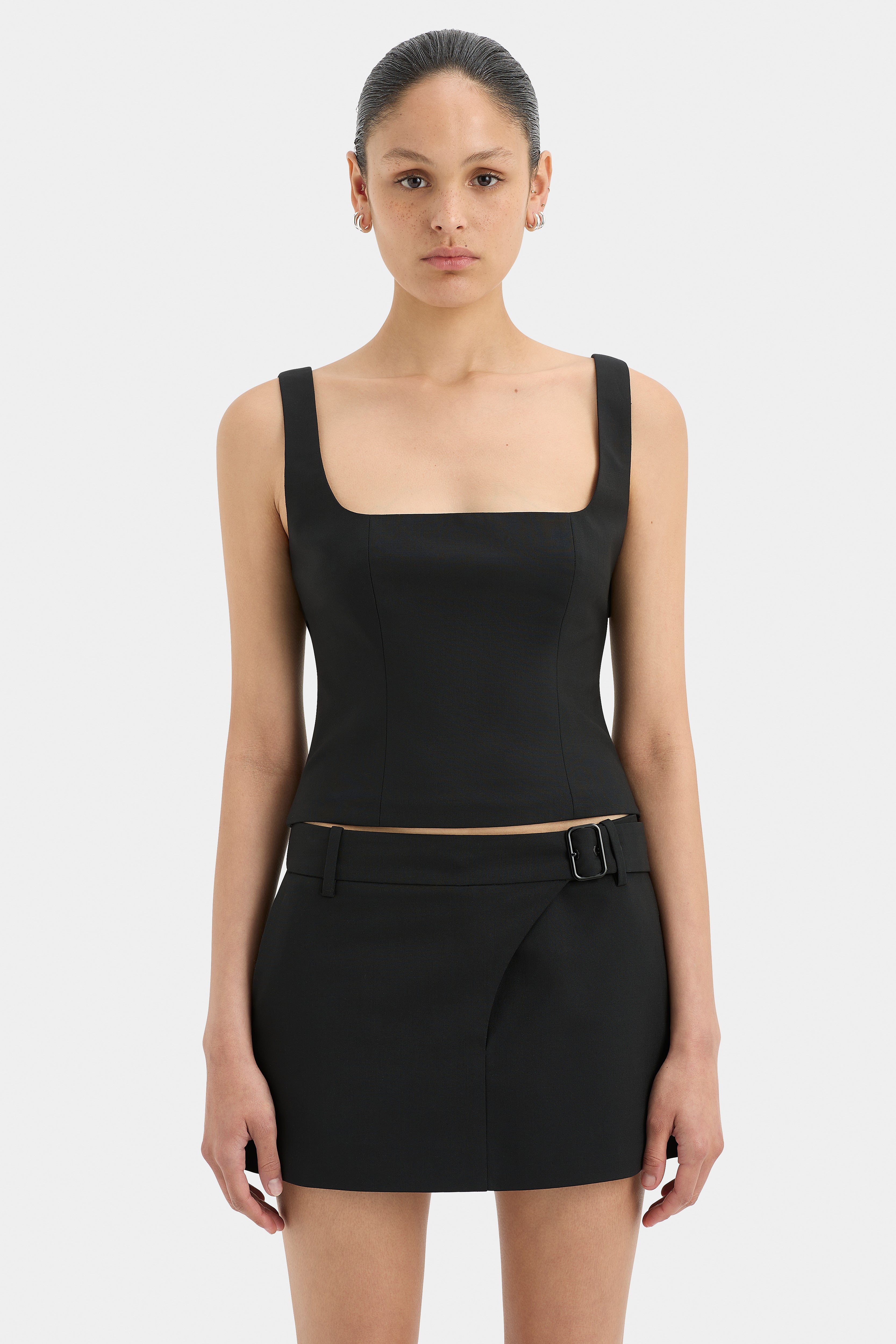 Leonardo Belted Mini Skirt for Women - High Waist Stretch Denim A-Line Skirt | Perfect for Casual Outfits, Date Nights & Office Wear