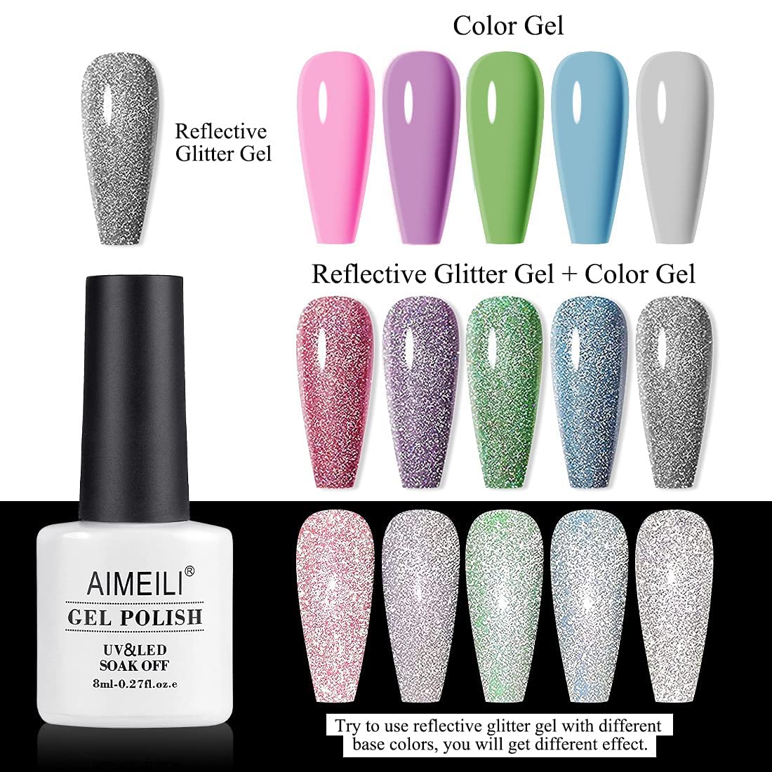 AIMEILI Reflective Gel Nail Polish Set - 12 Colors Soak Off Holographic Diamond Glitter Nail Polish Kit (8ml Each) for Salon & Home Manicure, Perfect for Parties, Weddings & Special Occasions