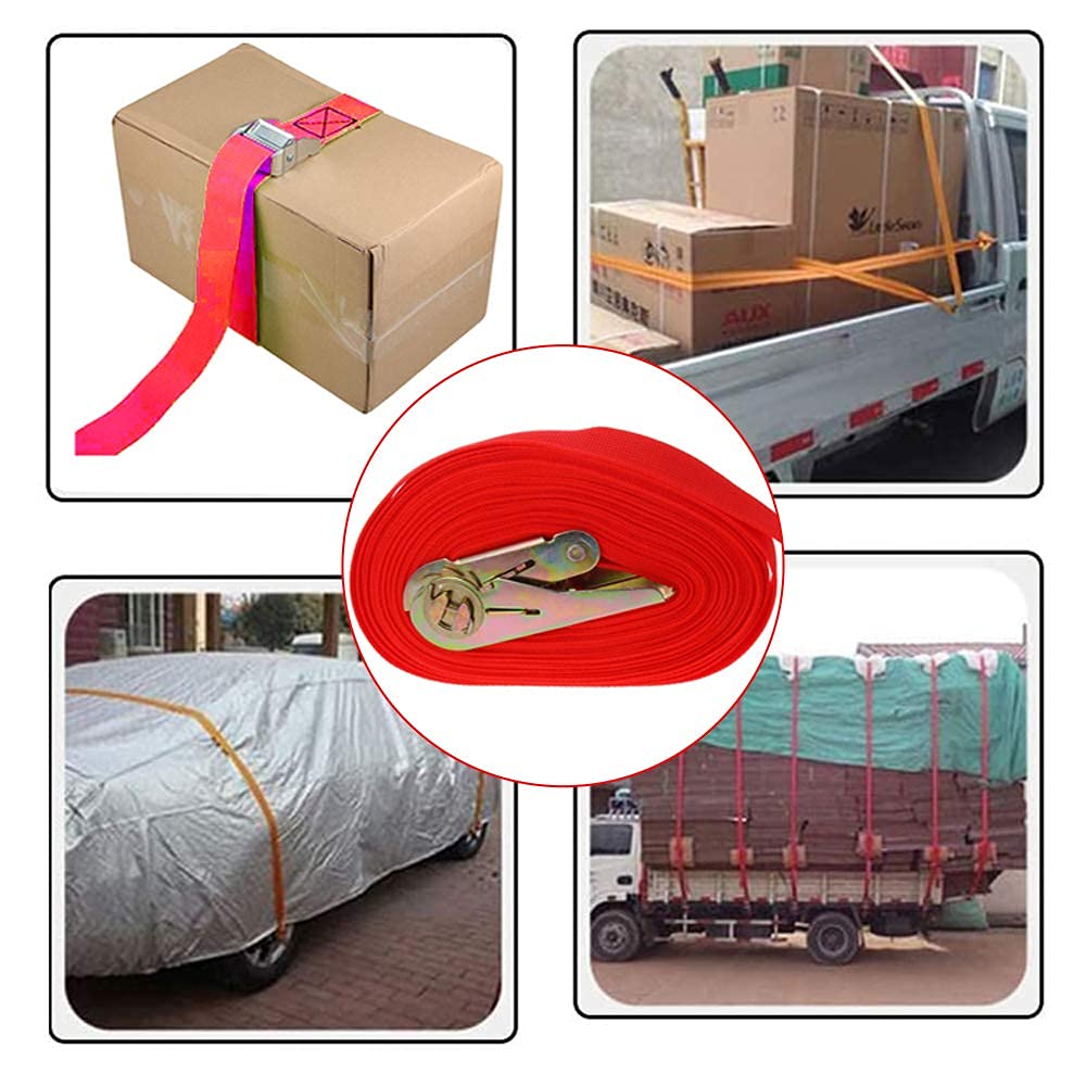 2.5M x 25mm Ratchet Tie Down Straps - Heavy Duty Polypropylene Lashing Straps for Moving, Cargo, Camping & Outdoor Use (2 Pack, Red) - Secure Luggage, Furniture & Equipment During Transport