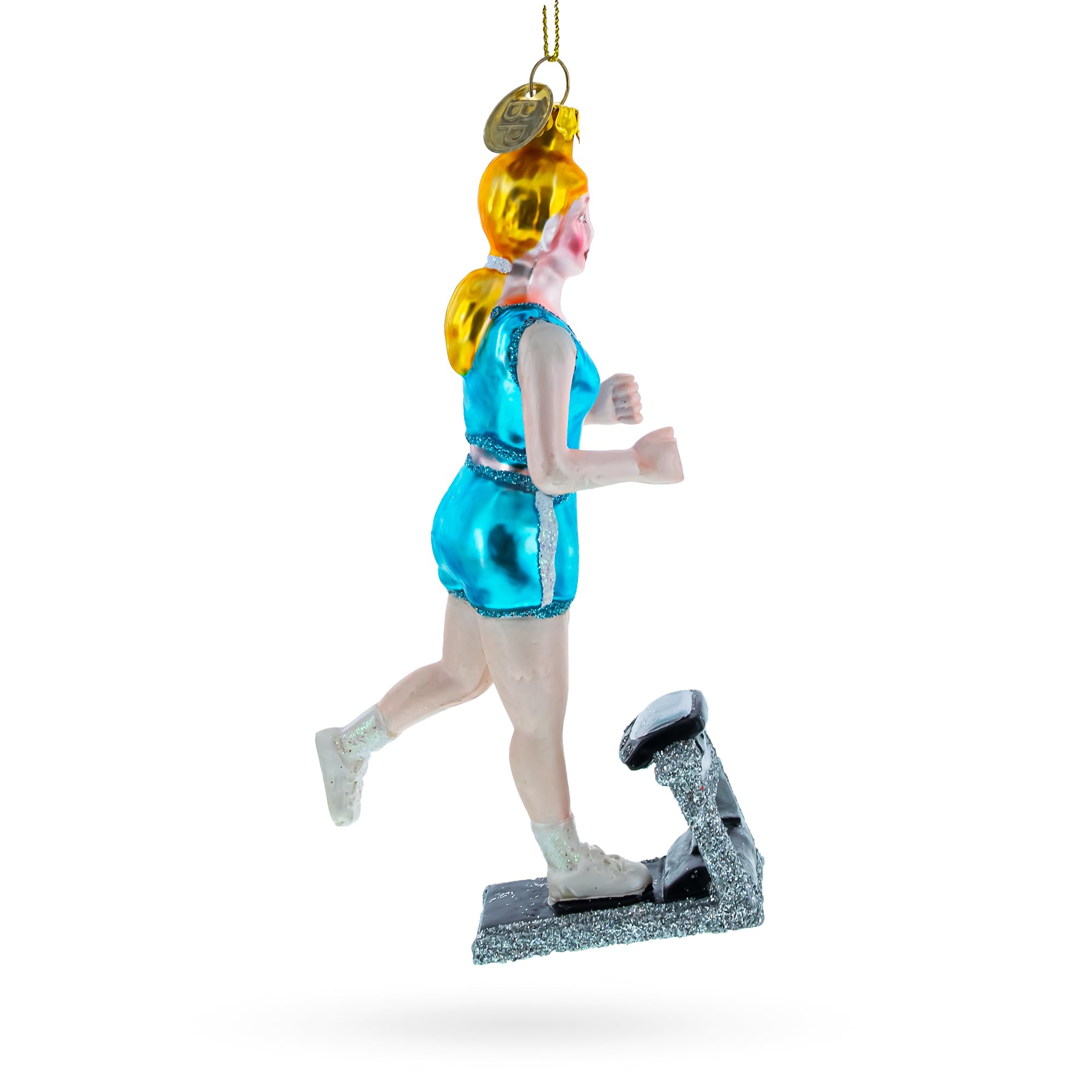 Handmade Blown Glass Treadmill Runner Christmas Ornament - Perfect Fitness Gift for Women & Girls - Holiday Tree Decor, Office Desk Display, Running Enthusiast Present